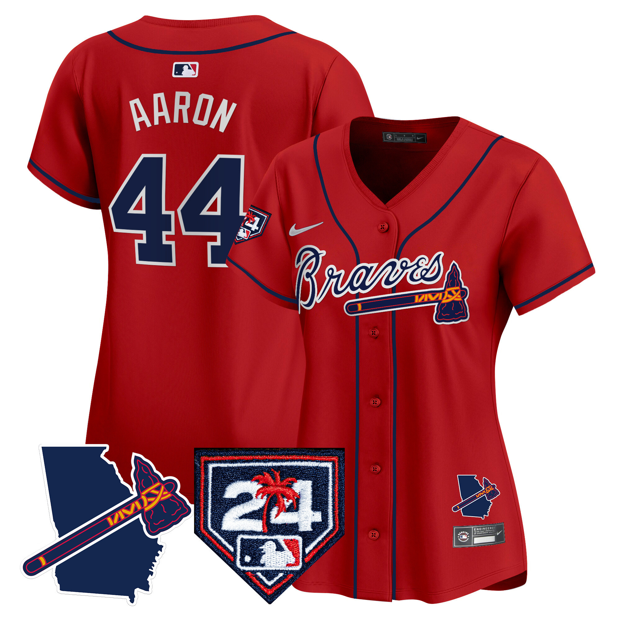 Hank Aaron Women's Atlanta Braves 2024 Spring Training & Georgia Patch Vapor Premier Limited Red Jersey - All Stitched