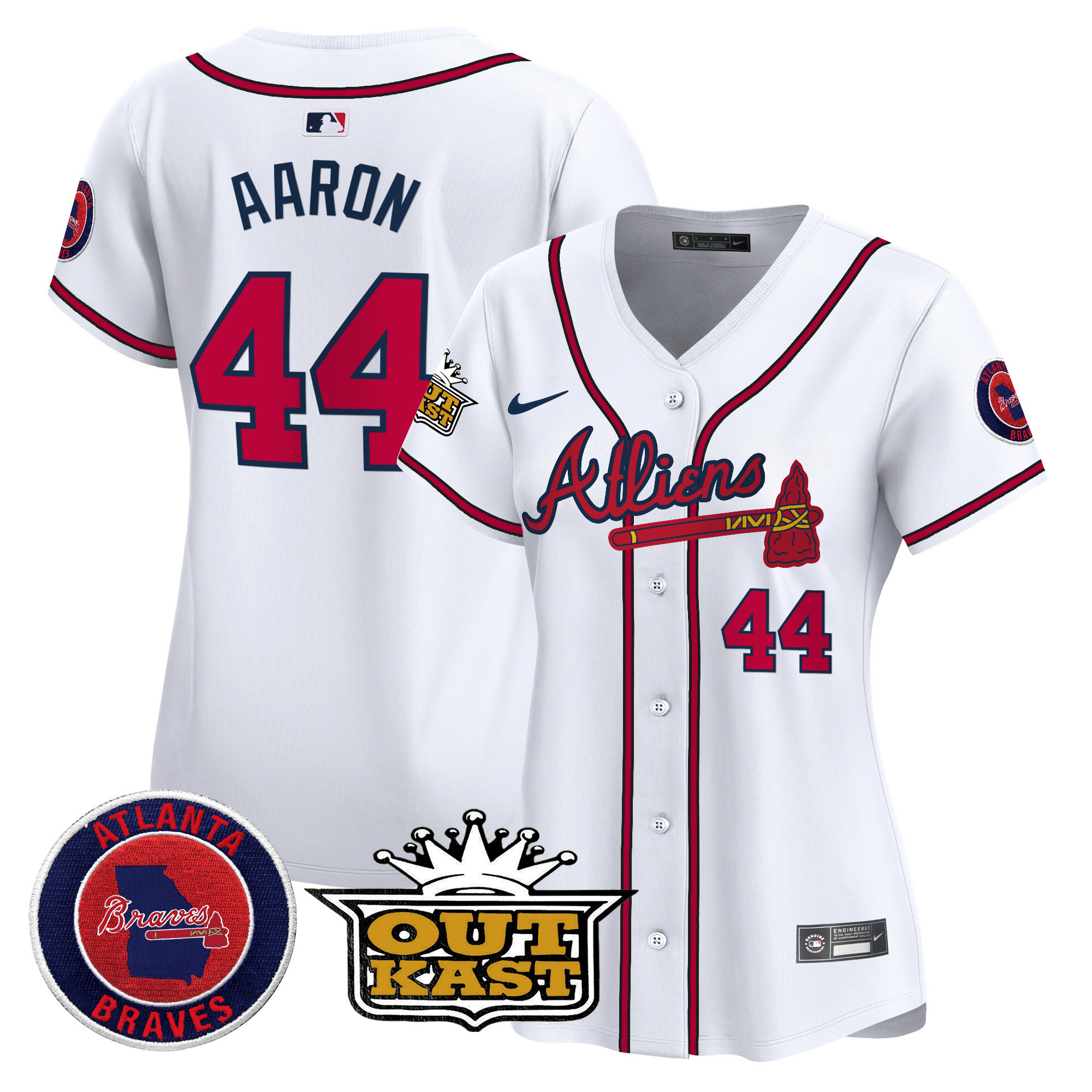 Hank Aaron Women's Atlanta Braves Atliens Vapor Premier Limited White Jersey - All Stitched