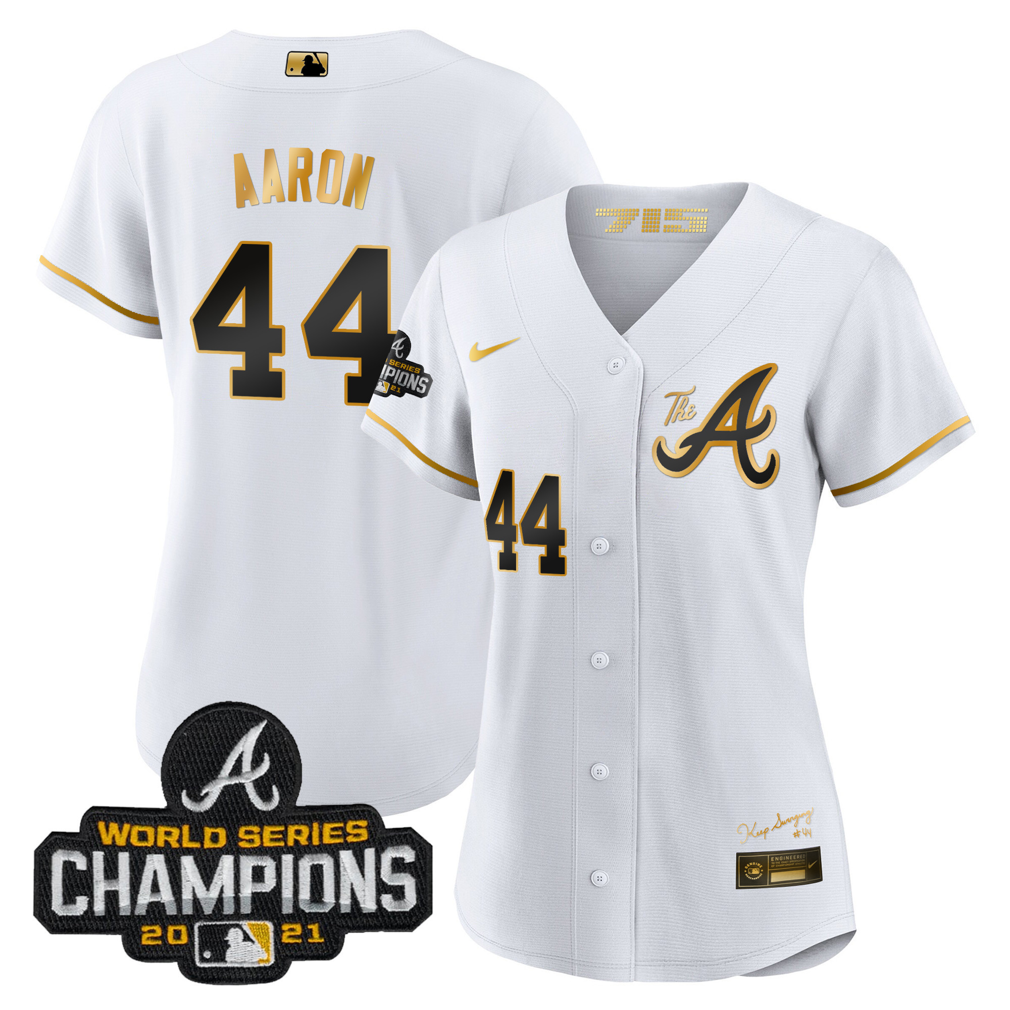 Hank Aaron Women's Atlanta Braves Champions City Connect Gold White Gold Jersey - All Stitched