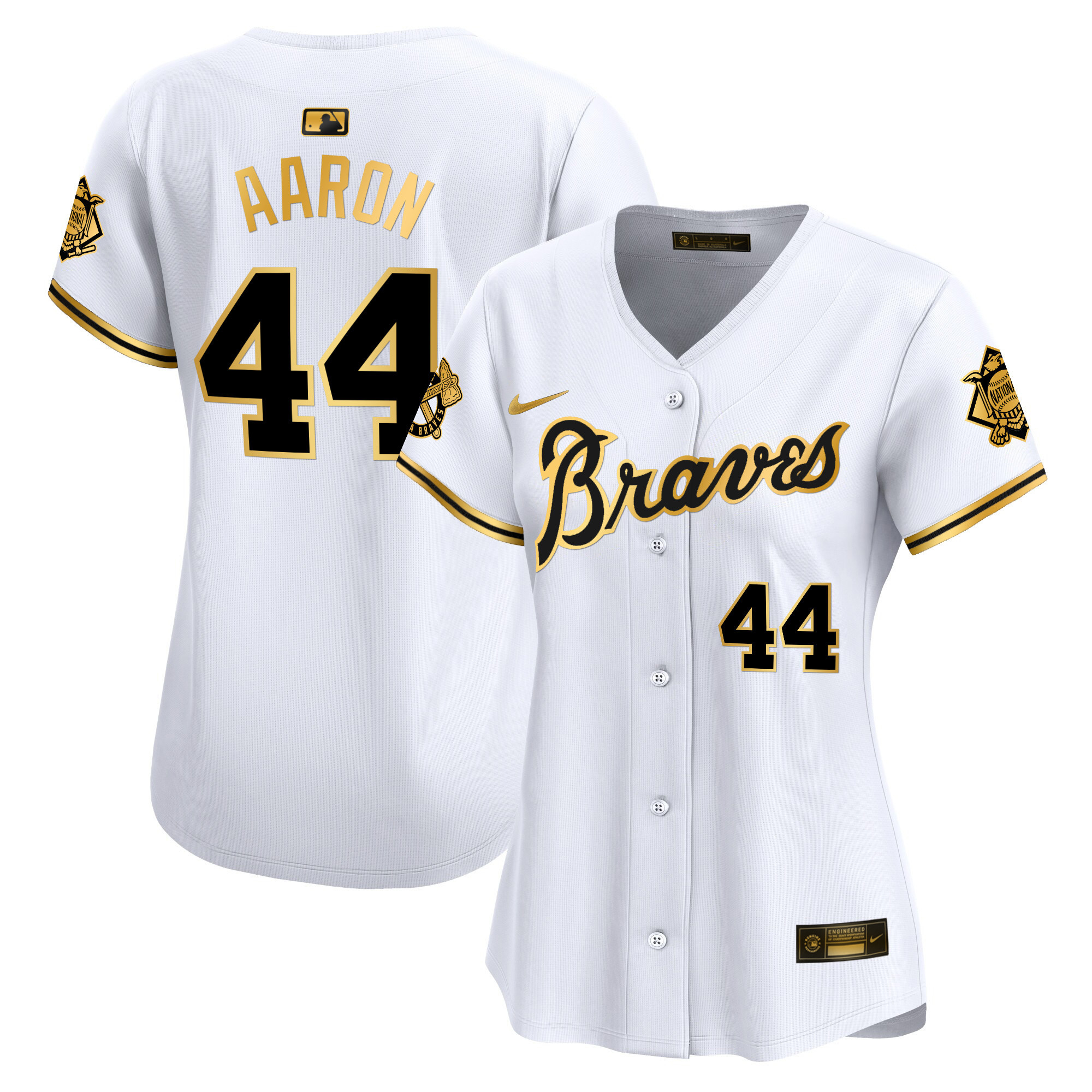 Hank Aaron Women's Atlanta Braves Peaches n' Cream Vapor Premier Limited White Gold Jersey - All Stitched