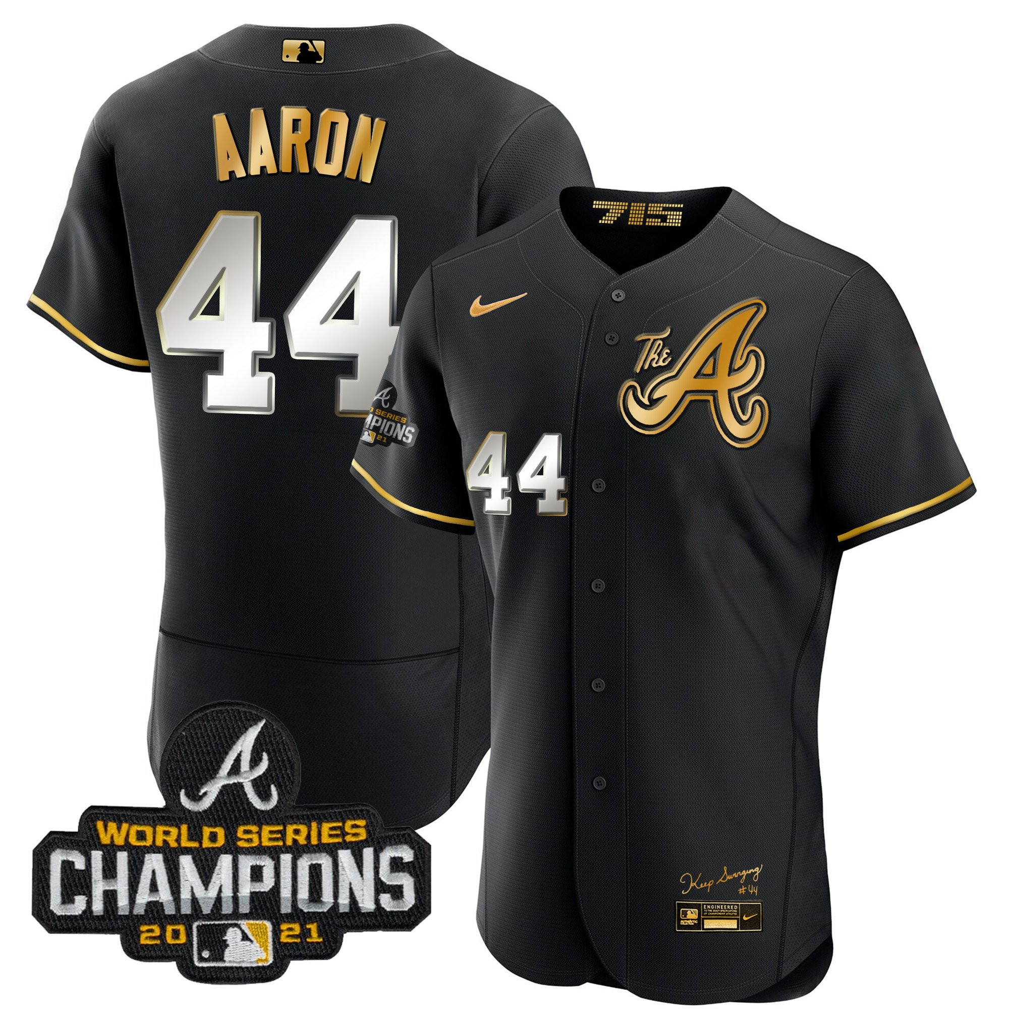 Hank Aaron Youth's Atlanta Braves Champions City Connect Gold Flex Base Black Gold Jersey - All Stitched