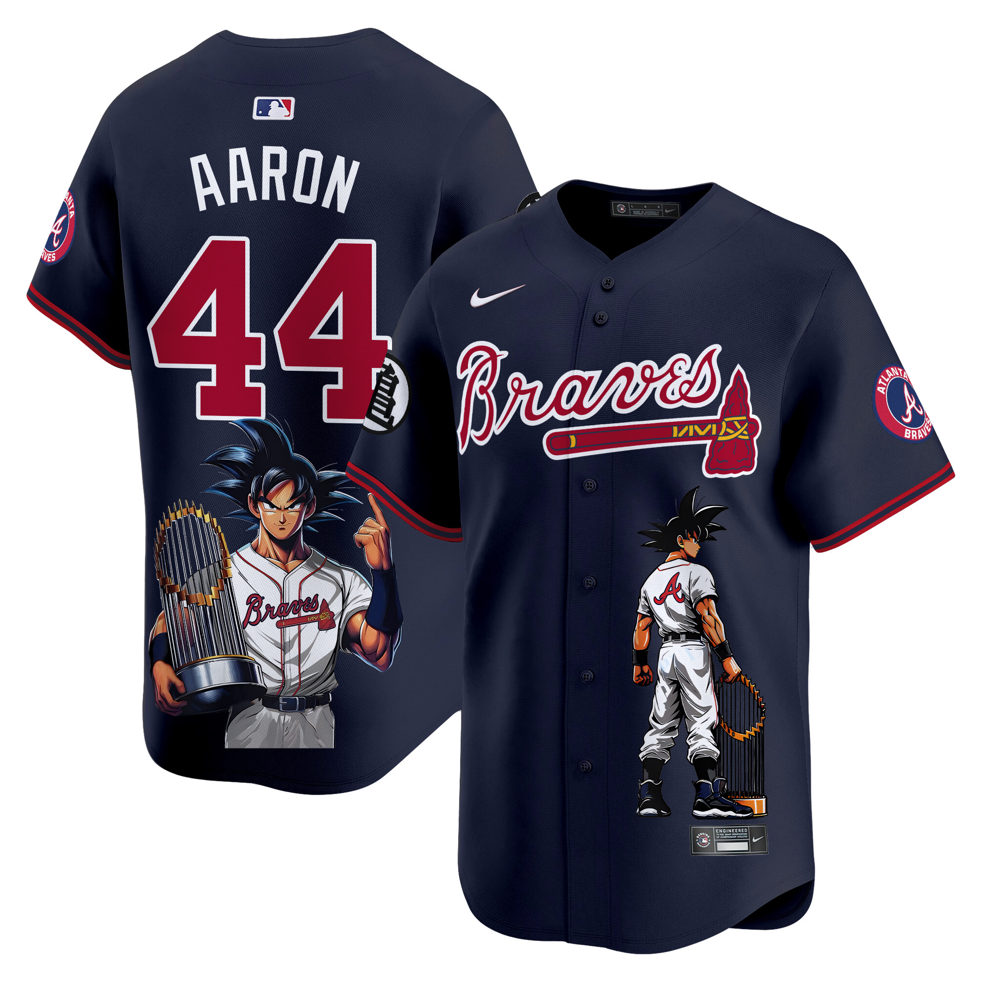 Hank AaronUnisex Atlanta Braves Dragon Ball Son Goku Vapor Premier Limited Navy Jersey - Printed