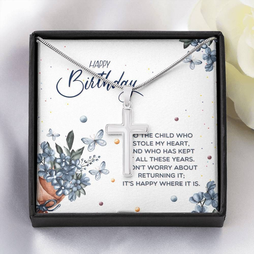 Happy Birthday To Mom White Gold Cross Necklace