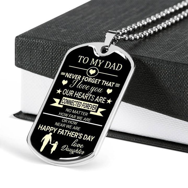 Happy Father’s Day Our Heart Is Connected Forever Dog Tag Necklace Gift For Dad