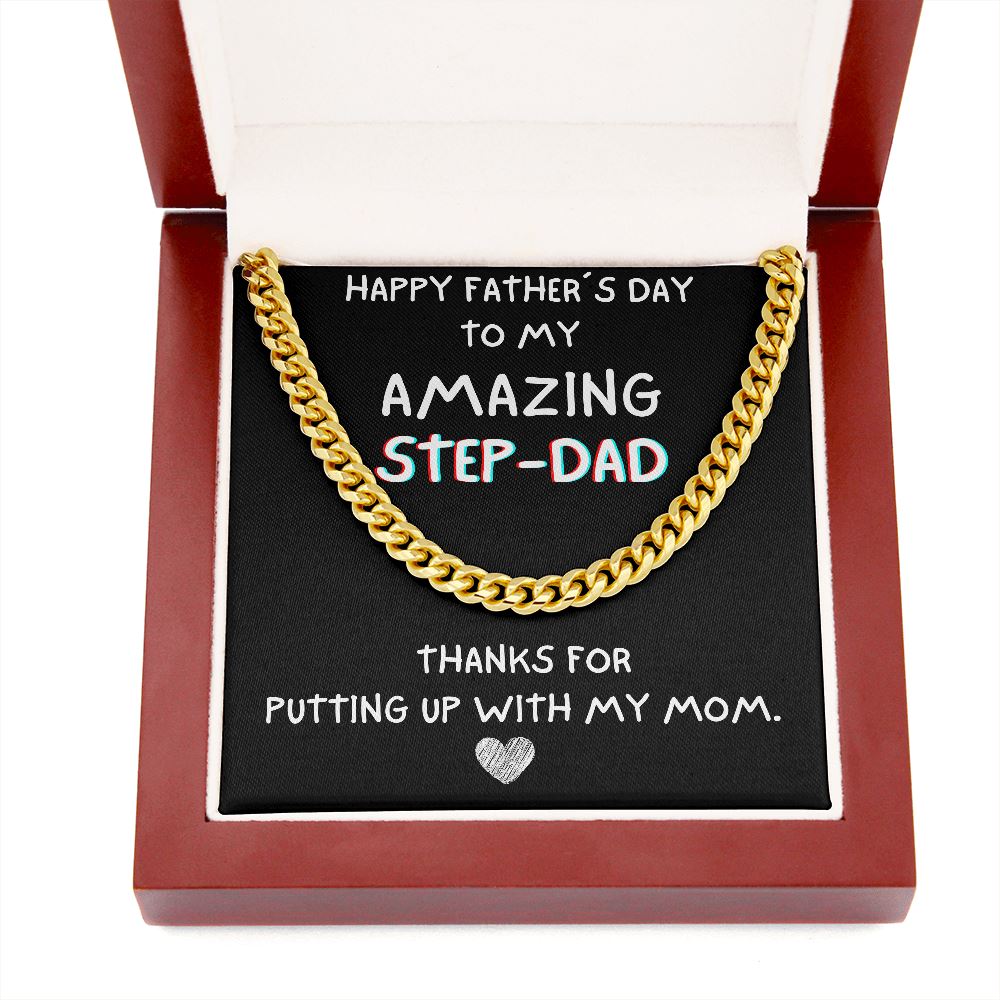 Happy Father’s day To My Step Dad Necklace Gift | Thanks for putting up with my mom Cuban Link with Luxury Box from Step Daughter – Bonus Dad Father Gift