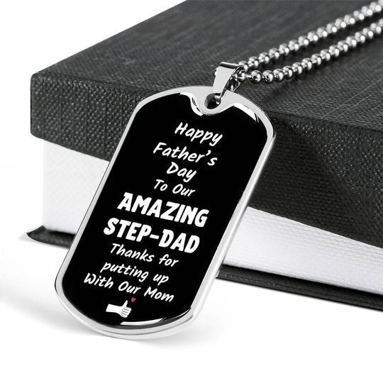 Happy Father’s Day To Our Amazing Stepdad Dog Tag Necklace Gift For Dad