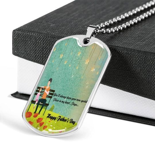 Happy Father’s Day Your Place Always In My Heart Dog Tag Necklace Gift For Dad