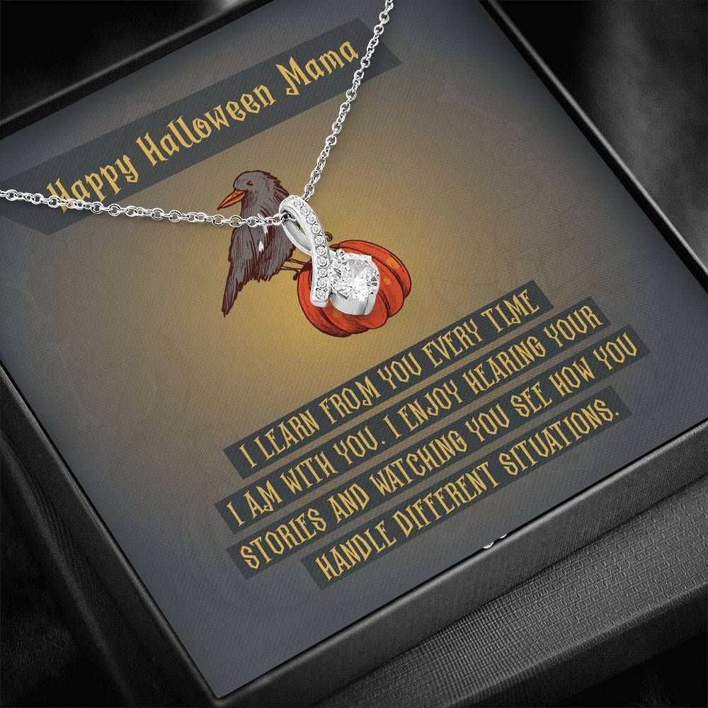 Happy Halloween Mama Gift For Mom 14K White Gold Alluring Beauty Necklace