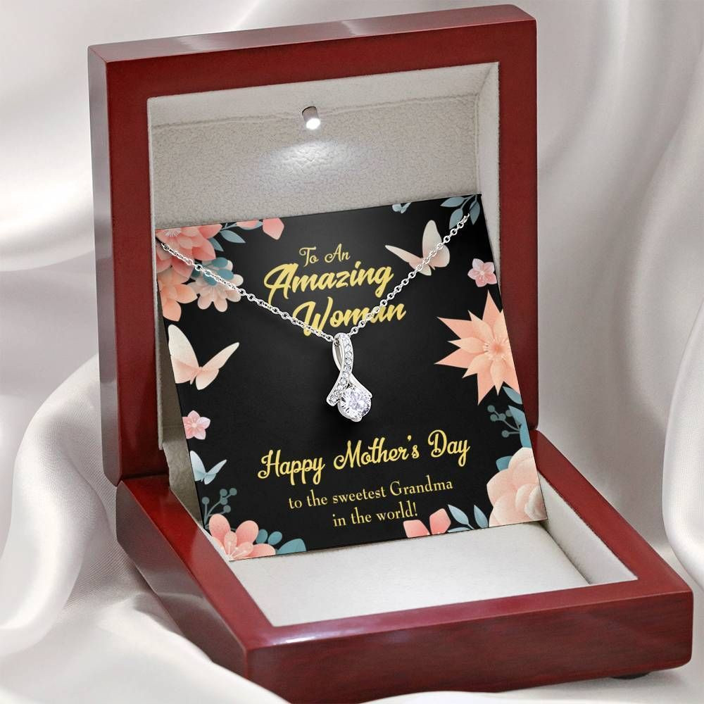Happy Mother’s Day Gift For Mother 14K White Gold Alluring Beauty Necklace With Mahogany Style Gift Box