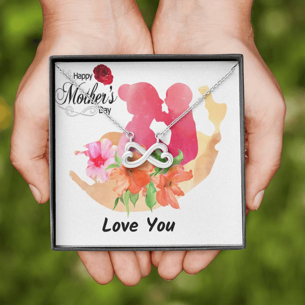 Happy Mother’s Day Gift Infinity Heart Necklace Flower Background Gift For Mom