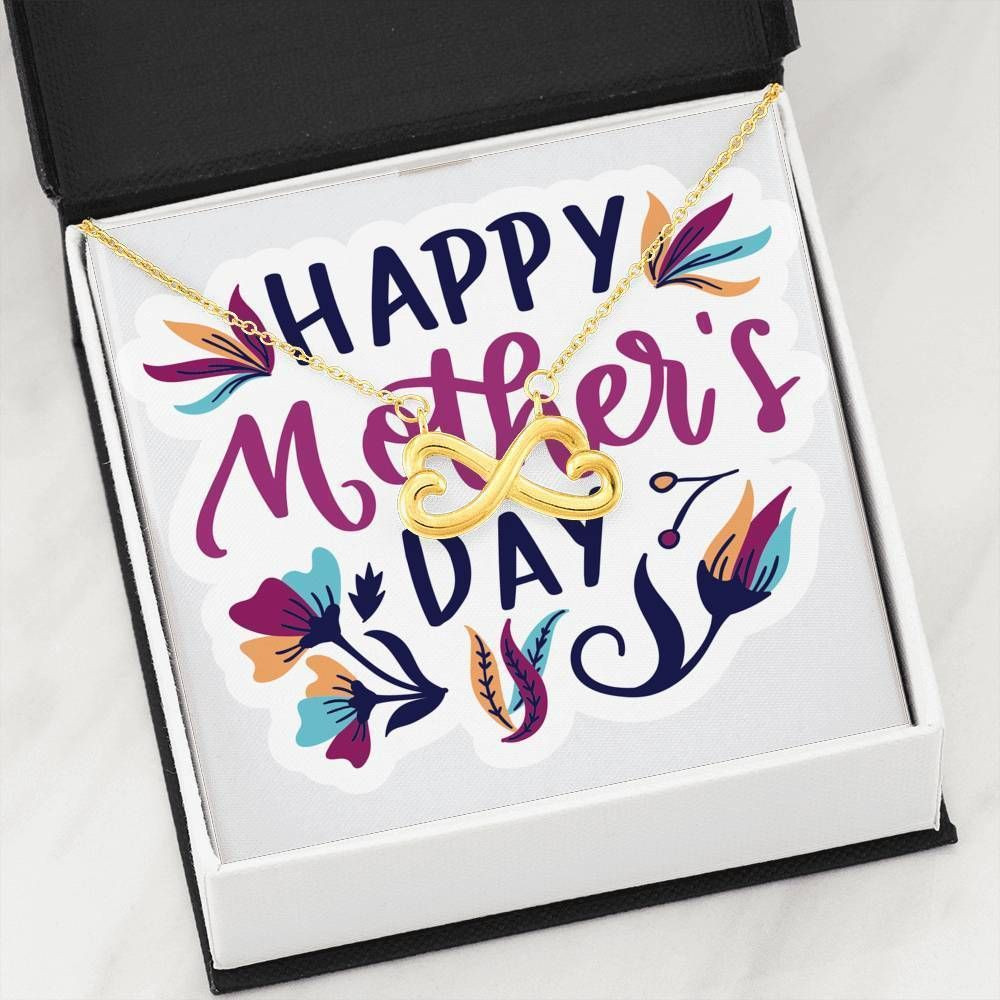 Happy Mother’s Day Leaves Pattern Infinity Heart Necklace Gift For Mom