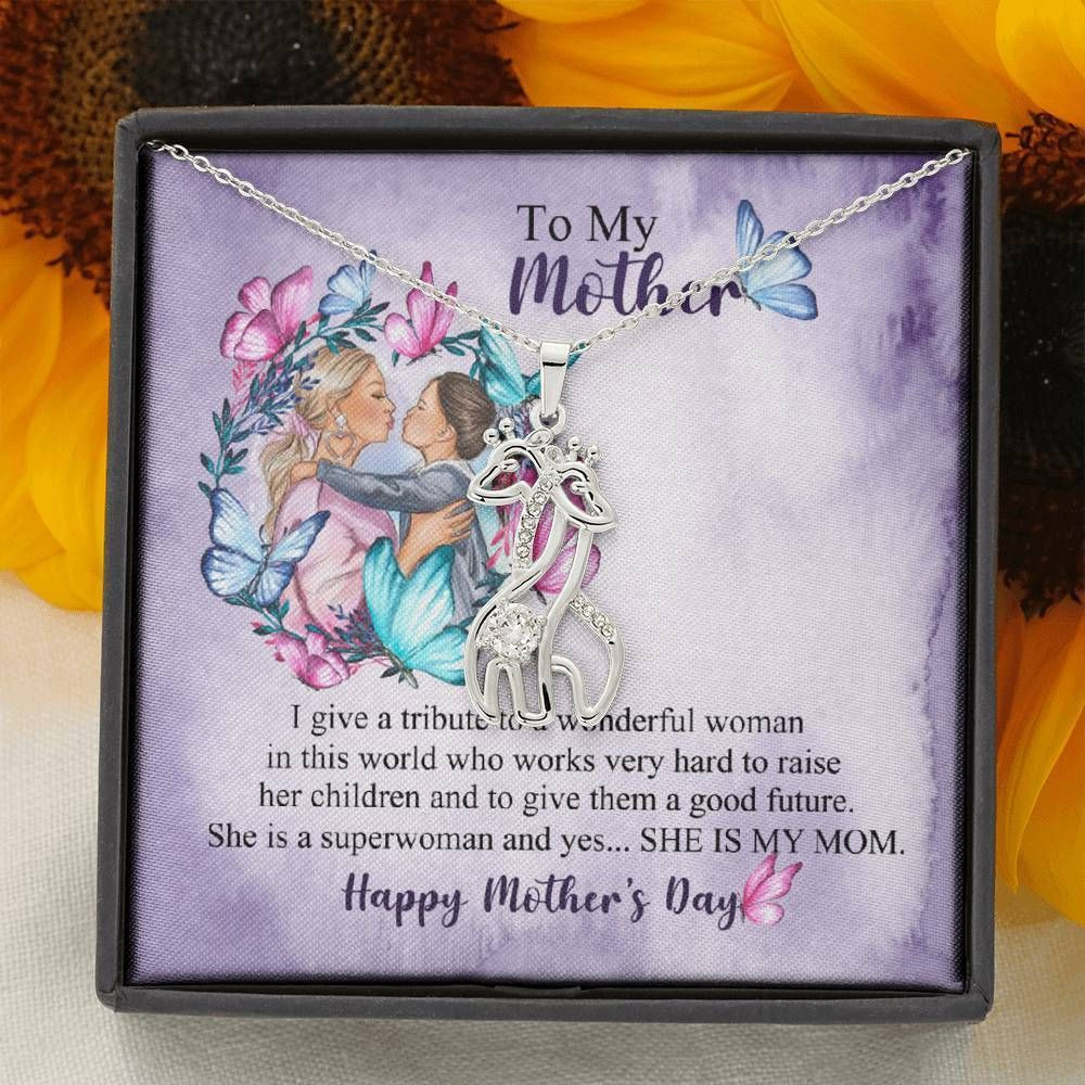 Happy Mother’s Day She Is A Superwoman And She Is My Mom Giraffe Couple Necklace Gift For Mom