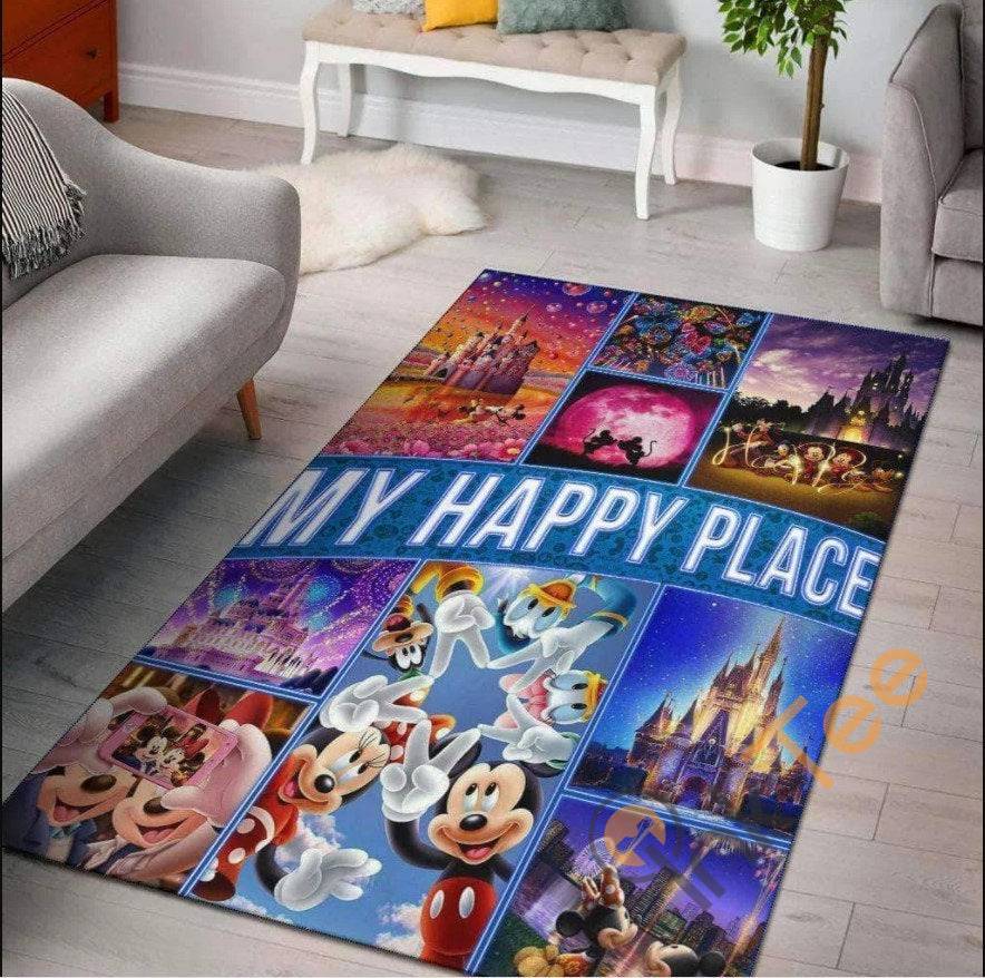 Happy Place Mickey Minnie Mouse Disney Character Daisy Duck Living Room Gift For Lover Rectangle Rug