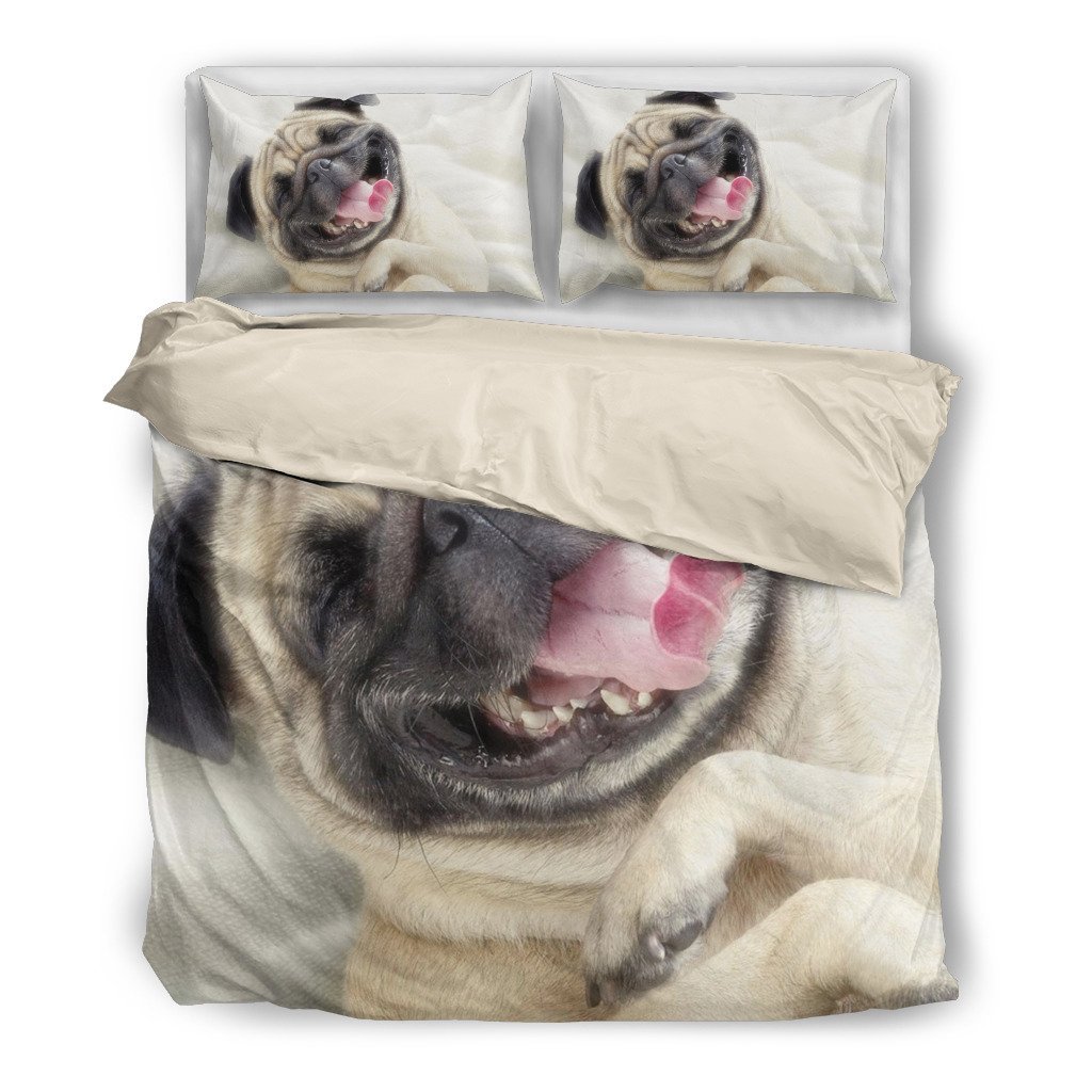 Happy Pug 3D Customized Duvet Cover Bedding Set