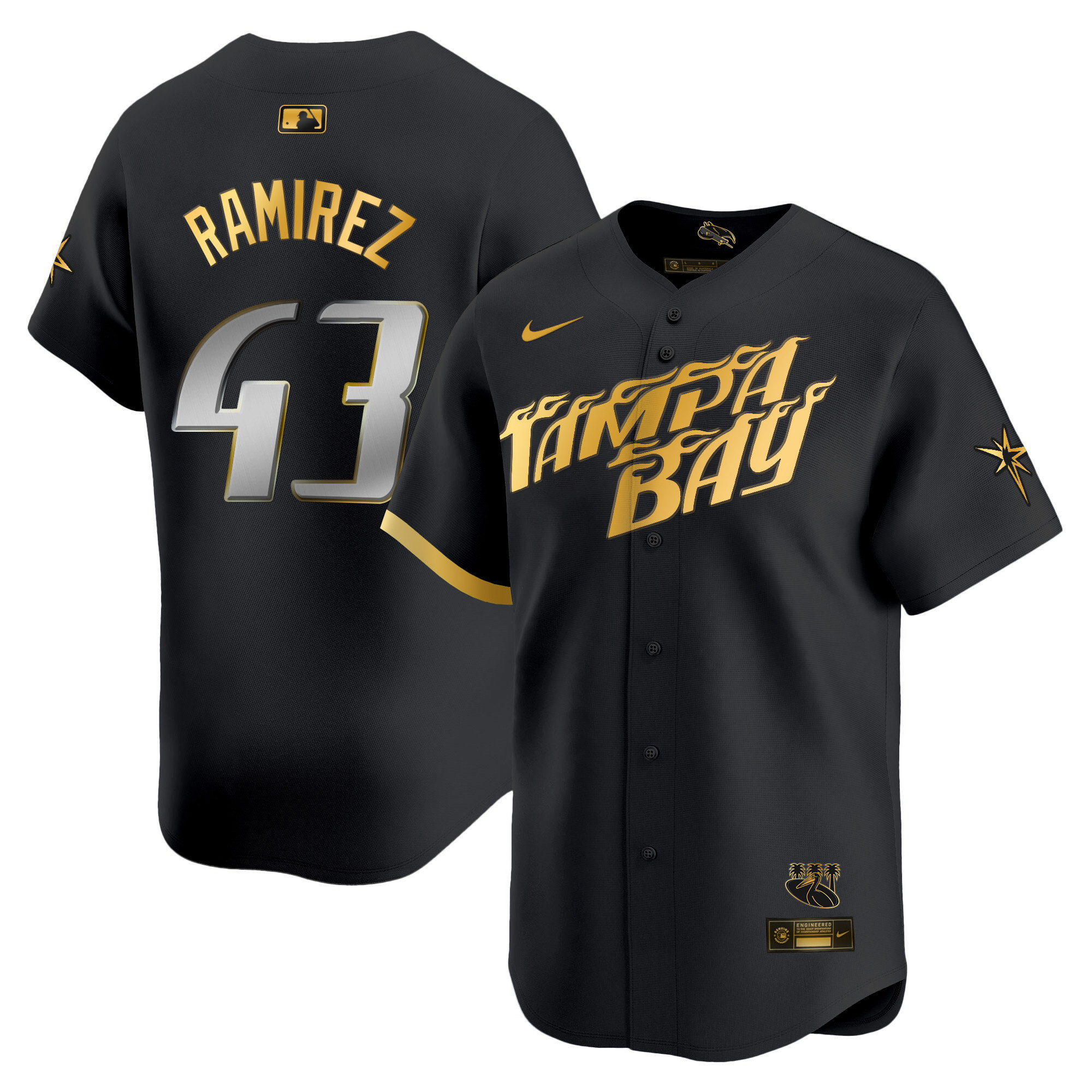 Harold Ramirez Men's Tampa Bay Rays 2024 City Connect Vapor Premier Limited - Charcoal Black Gold Jersey - All Stitched