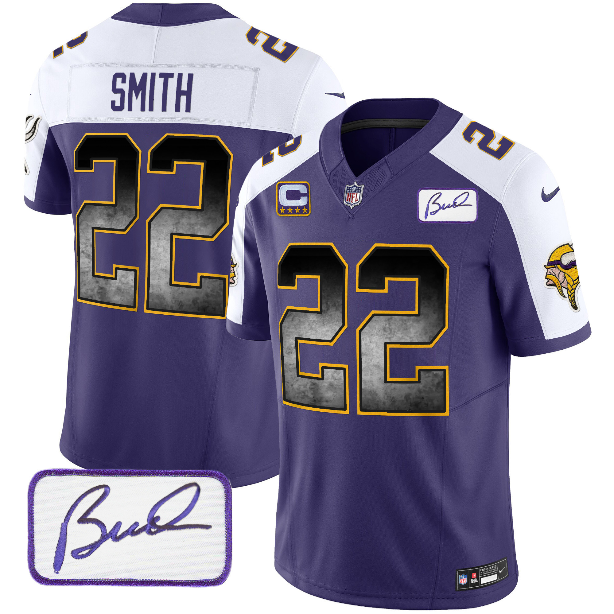 Harrison Smith Men's Minnesota Vikings Bud Grant Patch Arch Smoke Vapor Purple Alternate Jersey - All Stitched