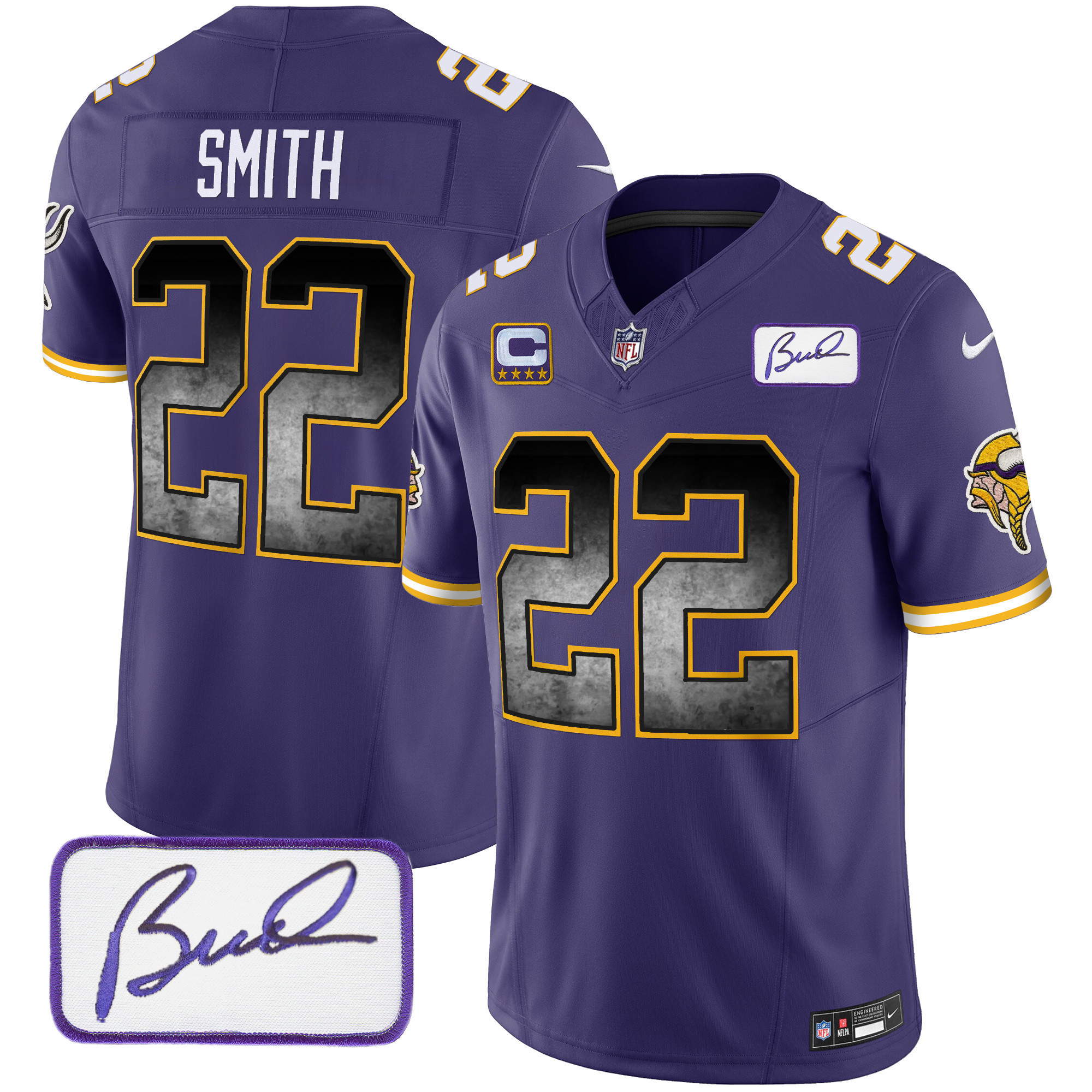 Harrison Smith Men's Minnesota Vikings Bud Grant Patch Arch Smoke Vapor Purple Jersey - All Stitched