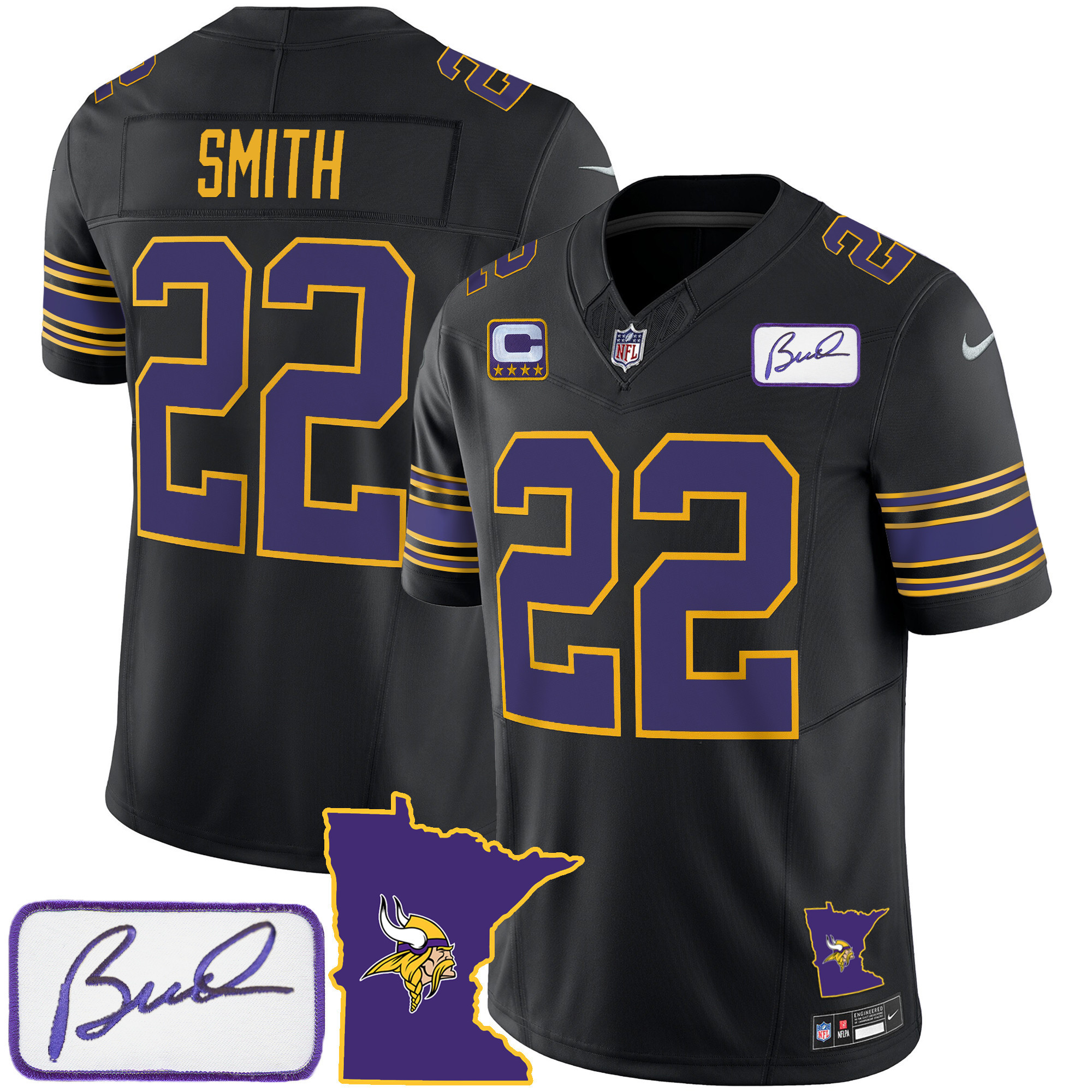 Harrison Smith Men's Minnesota Vikings Bud Grant Patch Classic Limited V2 Black Jersey - All Stitched