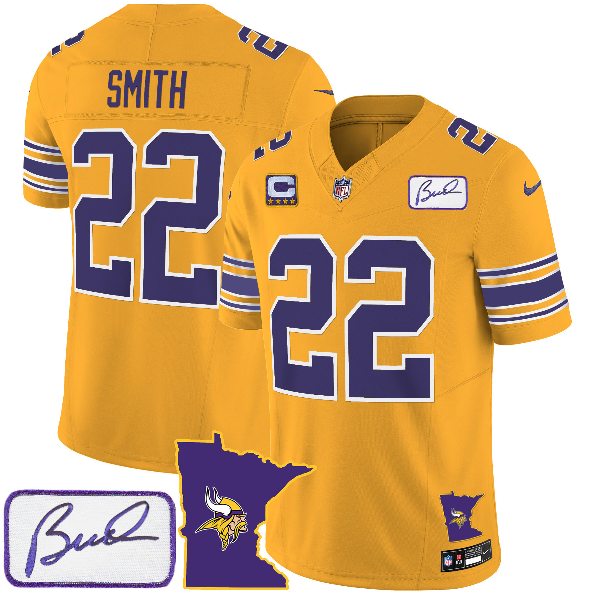 Harrison Smith Men's Minnesota Vikings Bud Grant Patch Classic Limited V2 Gold Jersey - All Stitched