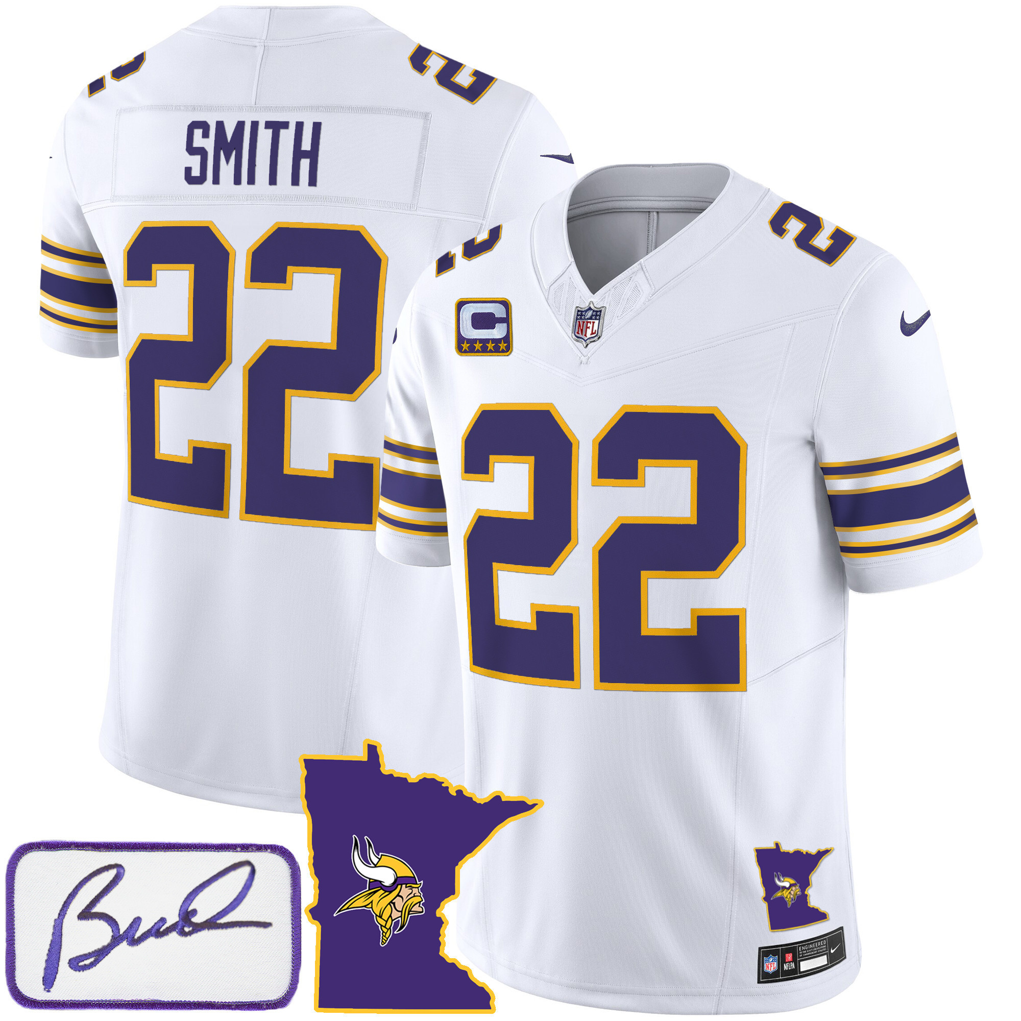Harrison Smith Men's Minnesota Vikings Bud Grant Patch Classic Limited V2 White Jersey - All Stitched