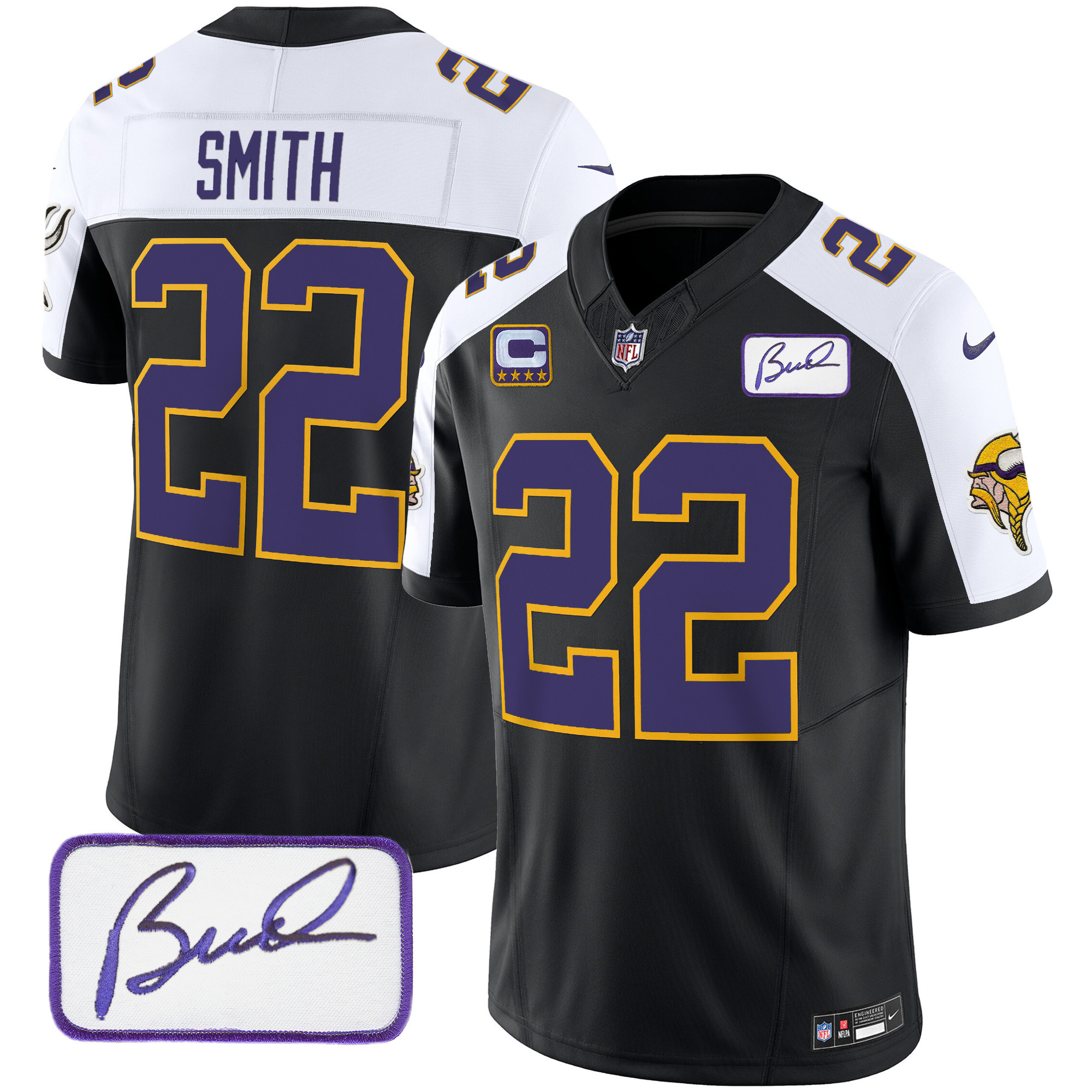 Harrison Smith Men's Minnesota Vikings Bud Grant Patch Classic Limited V3 Black Alternate Jersey - All Stitched