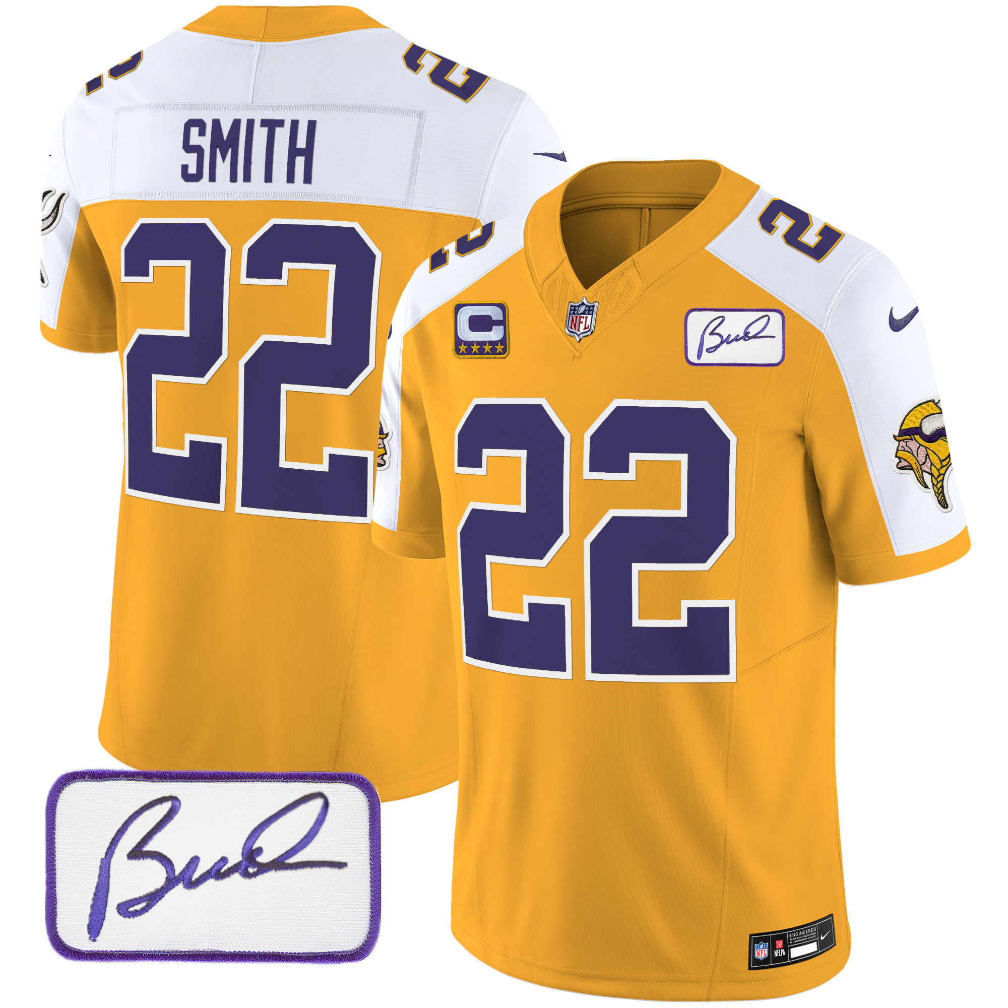Harrison Smith Men's Minnesota Vikings Bud Grant Patch Classic Limited V3 Gold Alternate Jersey - All Stitched