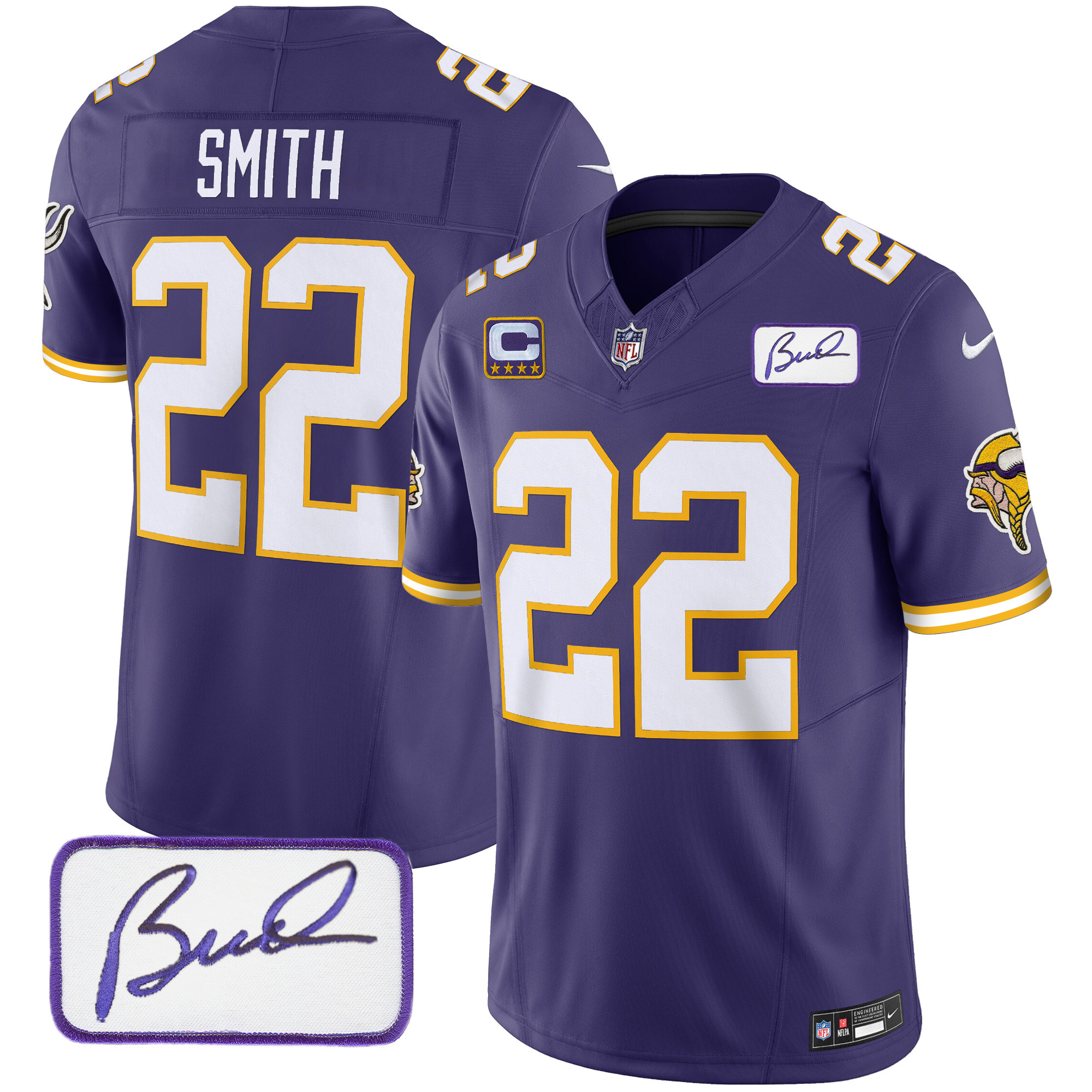 Harrison Smith Men's Minnesota Vikings Bud Grant Patch Classic Limited V3 Purple Jersey - All Stitched