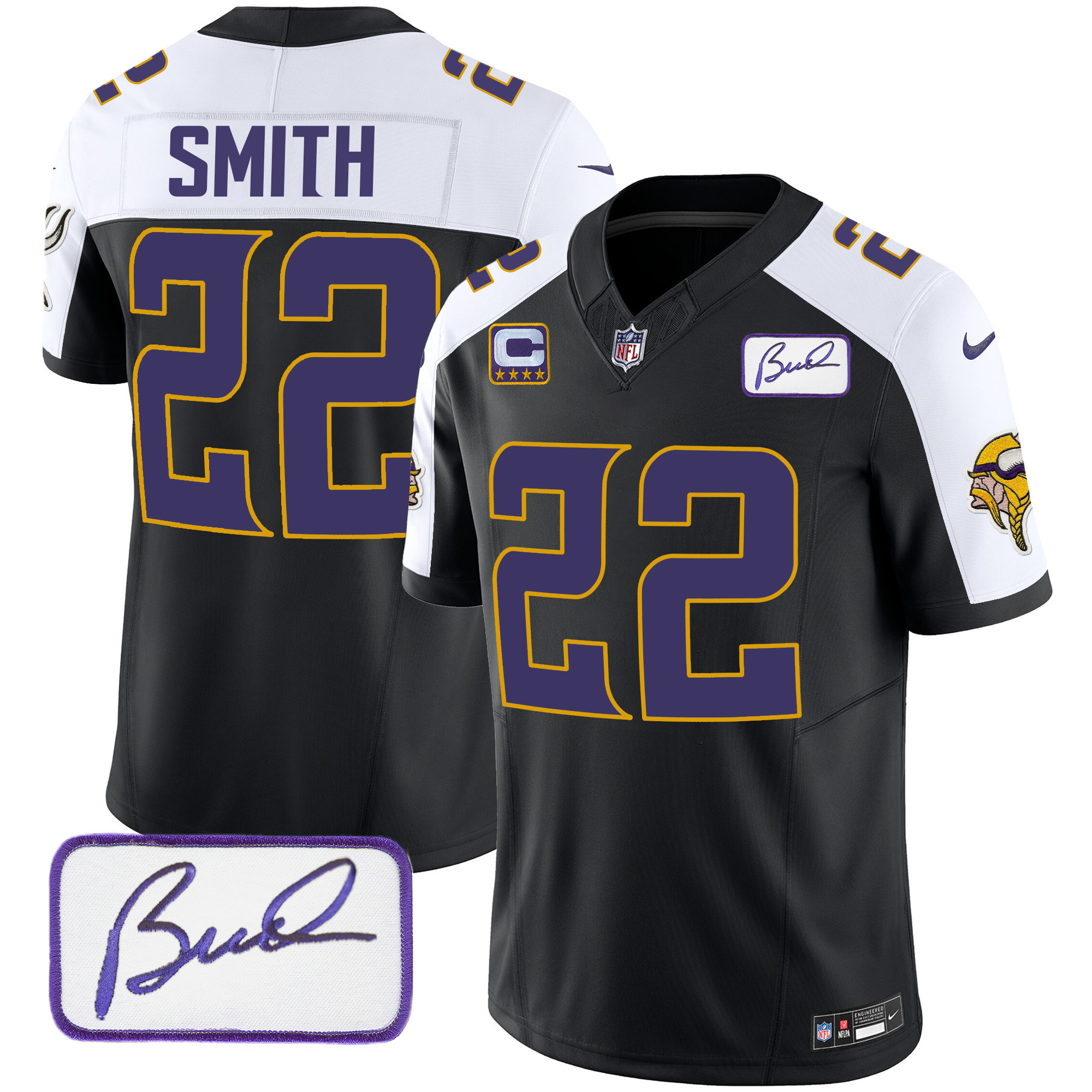 Harrison Smith Men's Minnesota Vikings Bud Grant Patch Classic Limited V4 Black Alternate Jersey - All Stitched