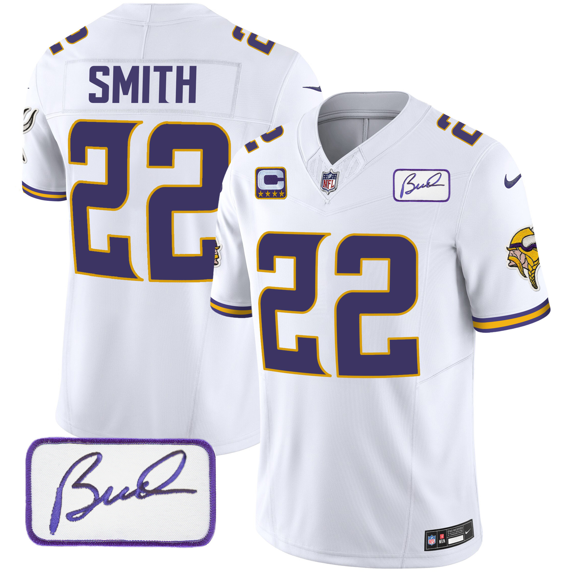 Harrison Smith Men's Minnesota Vikings Bud Grant Patch Classic Limited V4 White Jersey - All Stitched