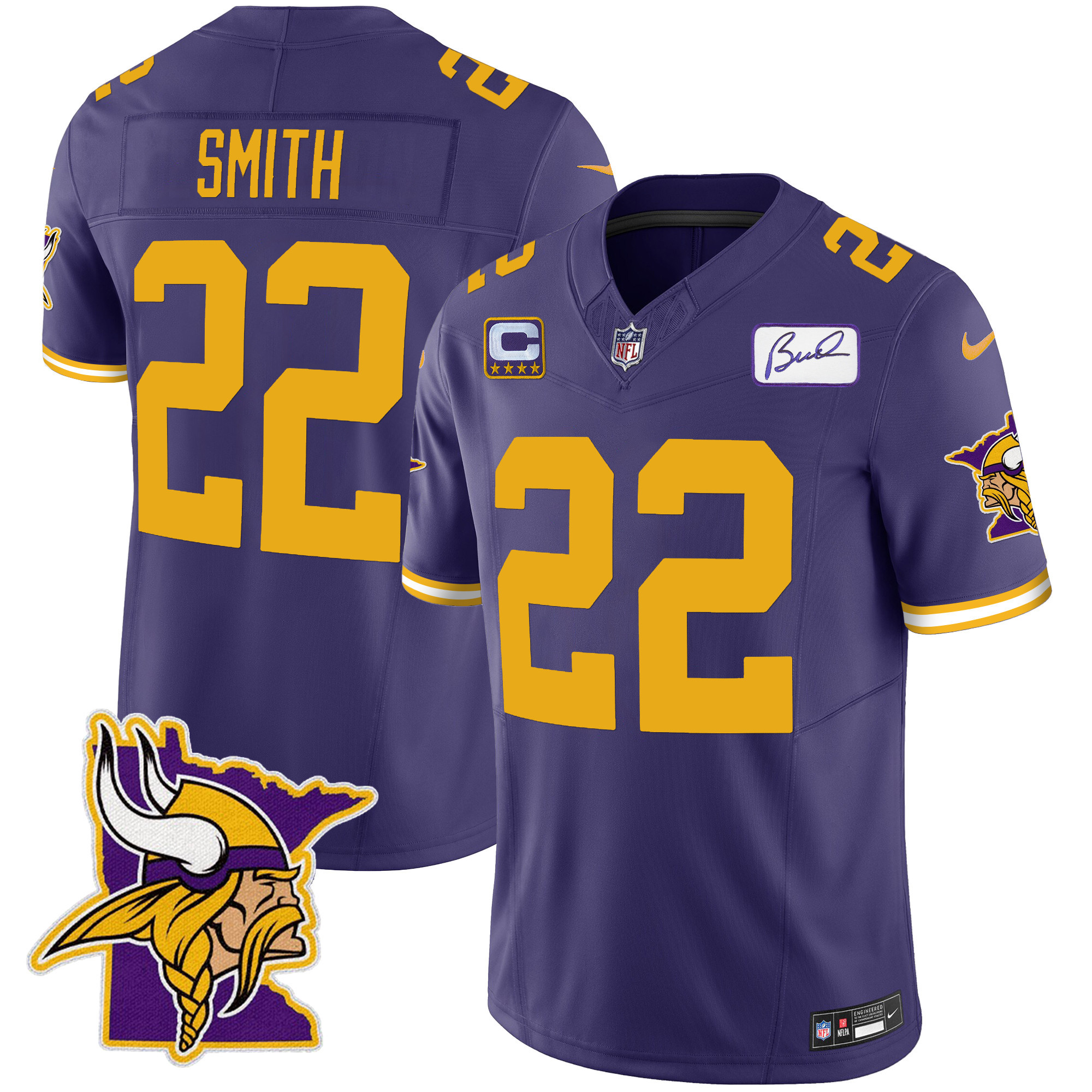 Harrison Smith Men's Minnesota Vikings Bud Grant Patch Classic Limited V5 Color Rush Jersey - All Stitched