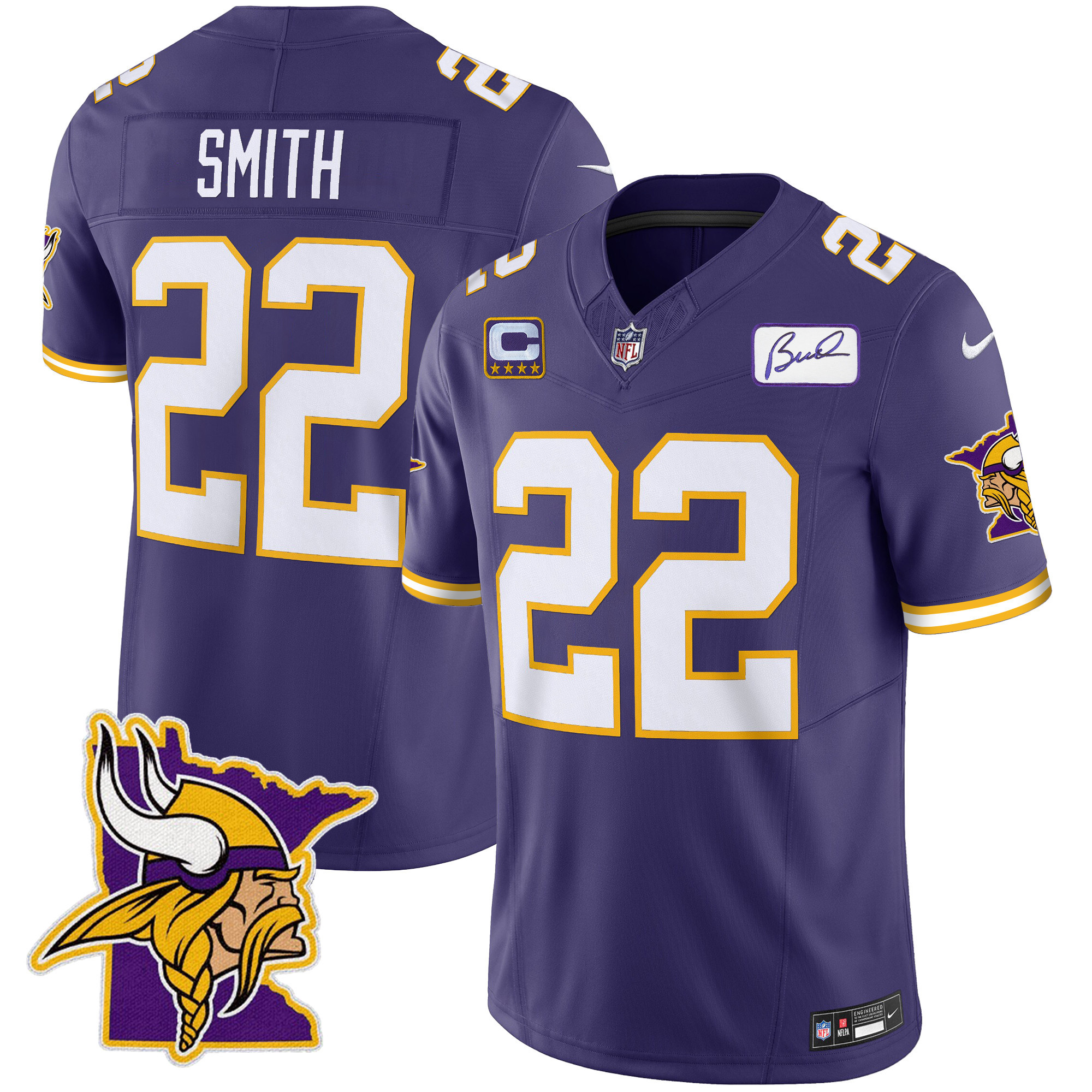 Harrison Smith Men's Minnesota Vikings Bud Grant Patch Classic Limited V5 Purple Jersey - All Stitched