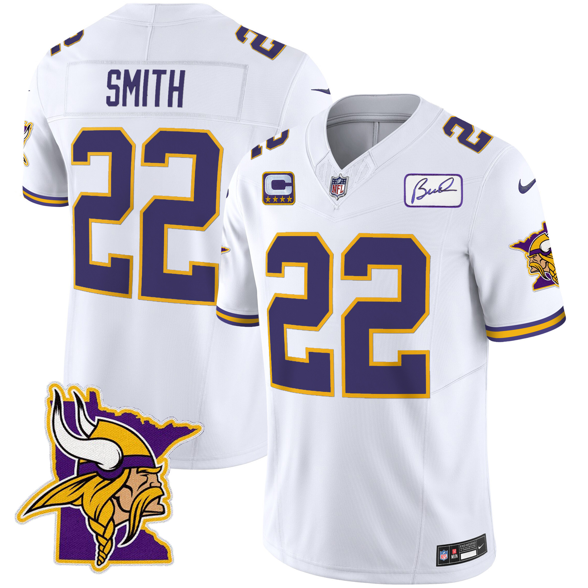 Harrison Smith Men's Minnesota Vikings Bud Grant Patch Classic Limited V5 White Jersey - All Stitched