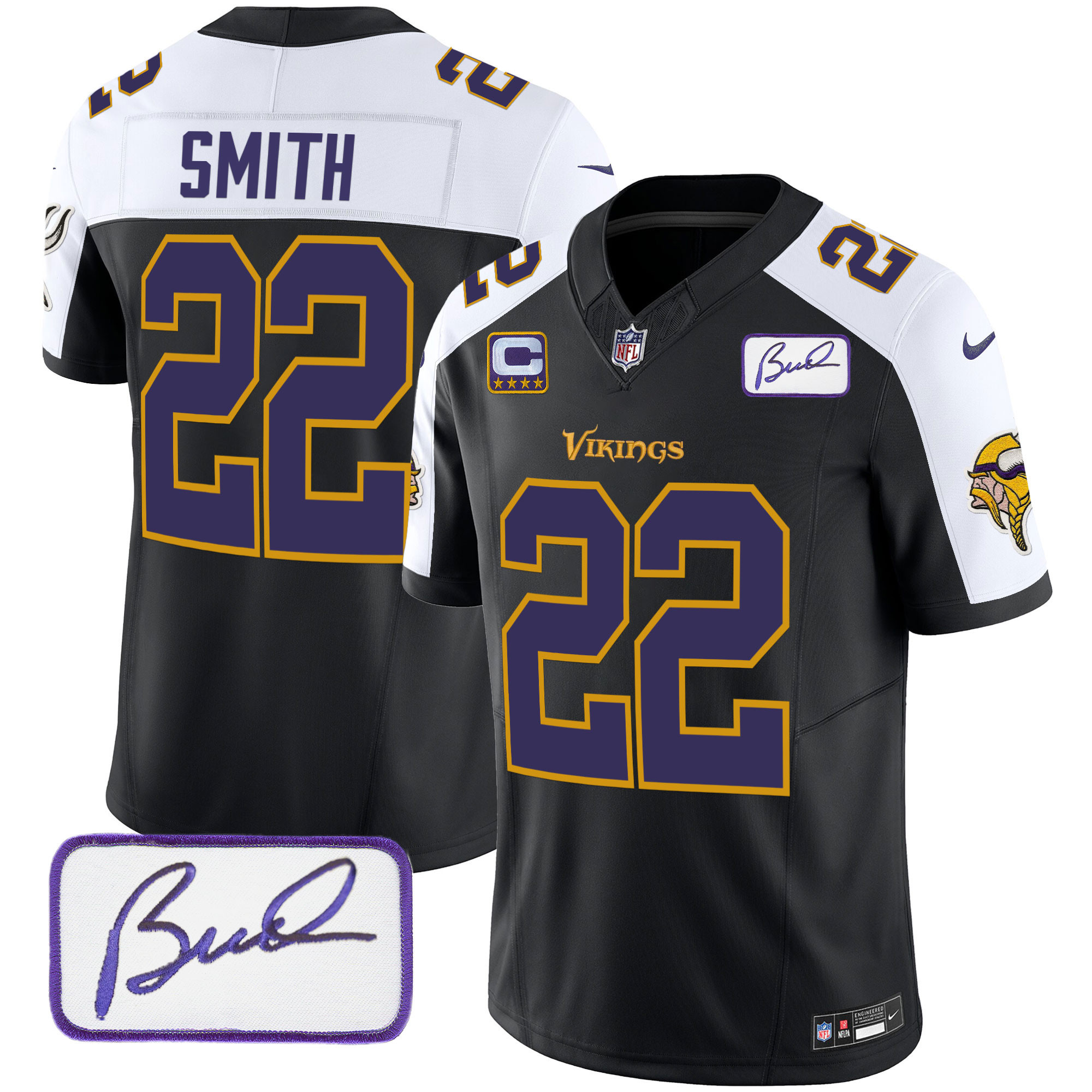 Harrison Smith Men's Minnesota Vikings Bud Grant Patch Classic Limited V6 Black Alternate Jersey - All Stitched