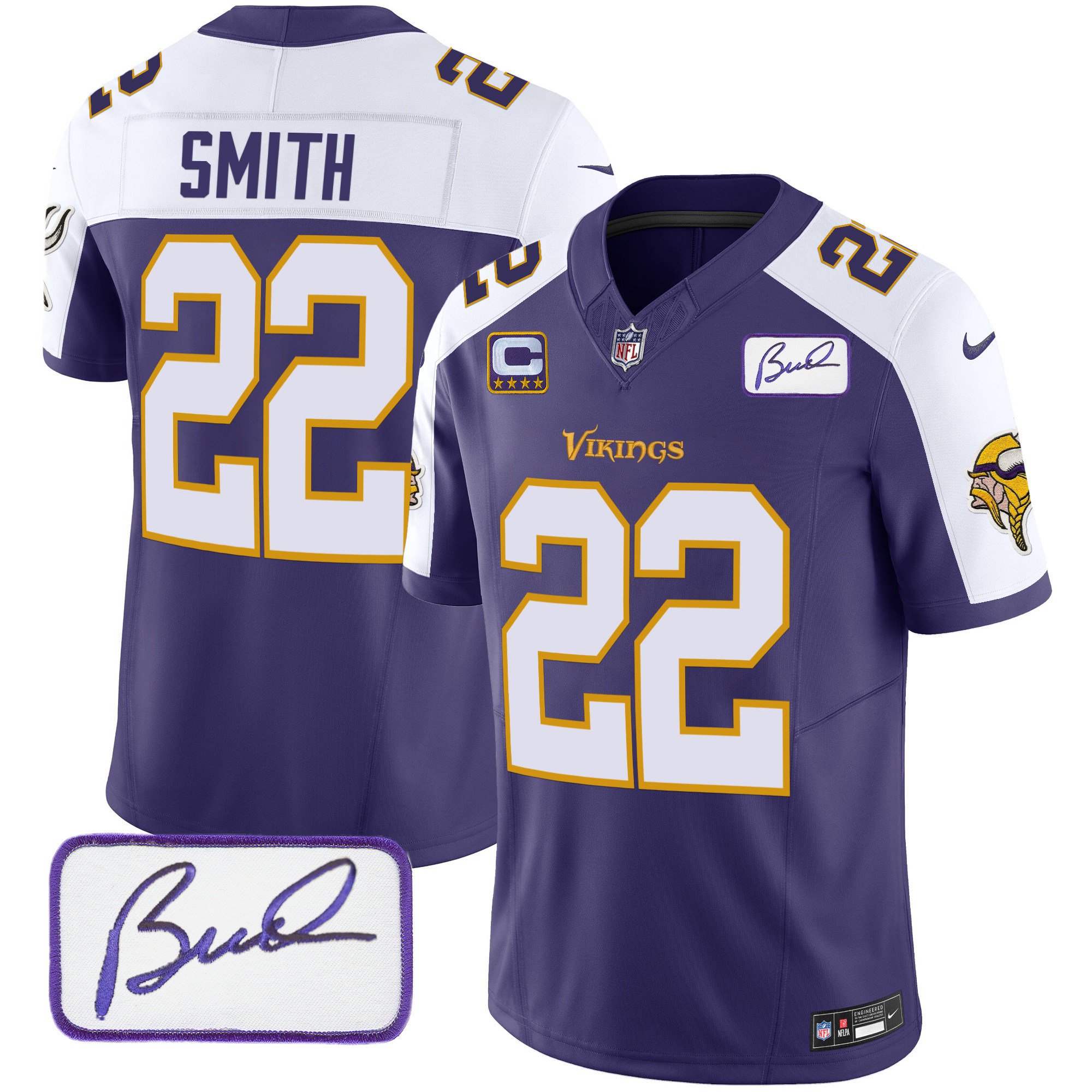 Harrison Smith Men's Minnesota Vikings Bud Grant Patch Classic Limited V6 Purple Alternate Jersey - All Stitched
