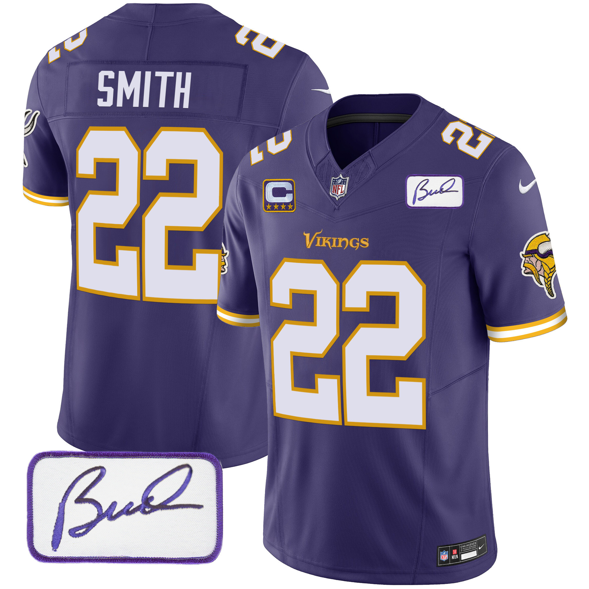 Harrison Smith Men's Minnesota Vikings Bud Grant Patch Classic Limited V6 Purple Jersey - All Stitched