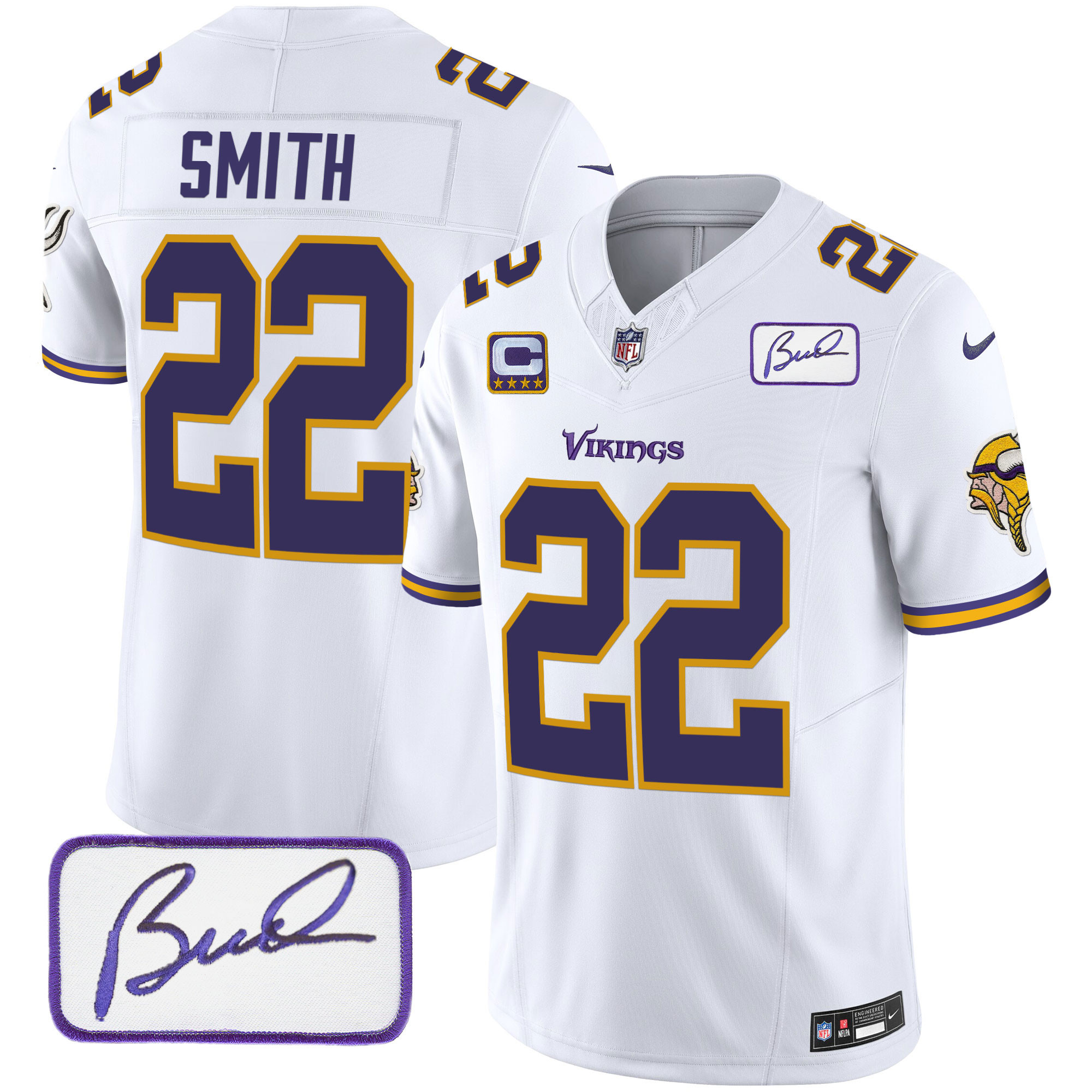 Harrison Smith Men's Minnesota Vikings Bud Grant Patch Classic Limited V6 White Jersey - All Stitched