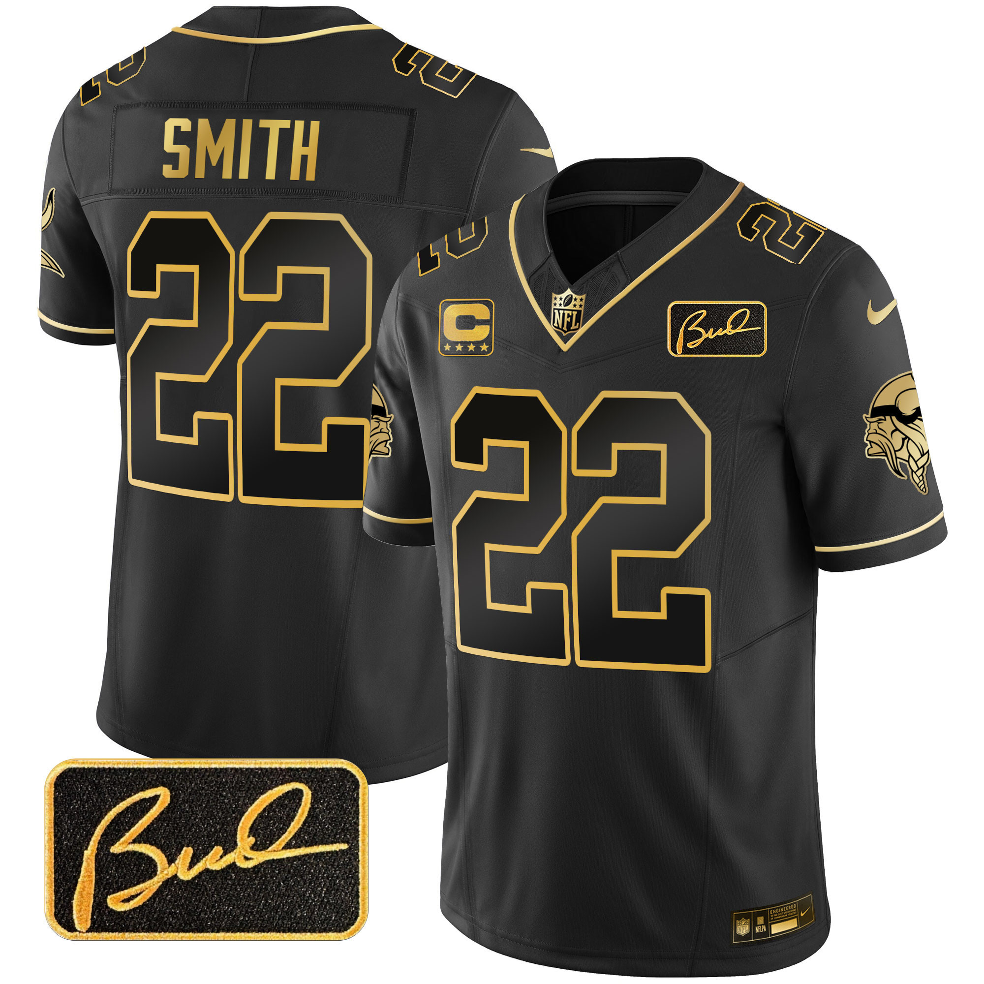 Harrison Smith Men's Minnesota Vikings Bud Grant Patch Gold Limited V2 Black Gold Jersey - All Stitched