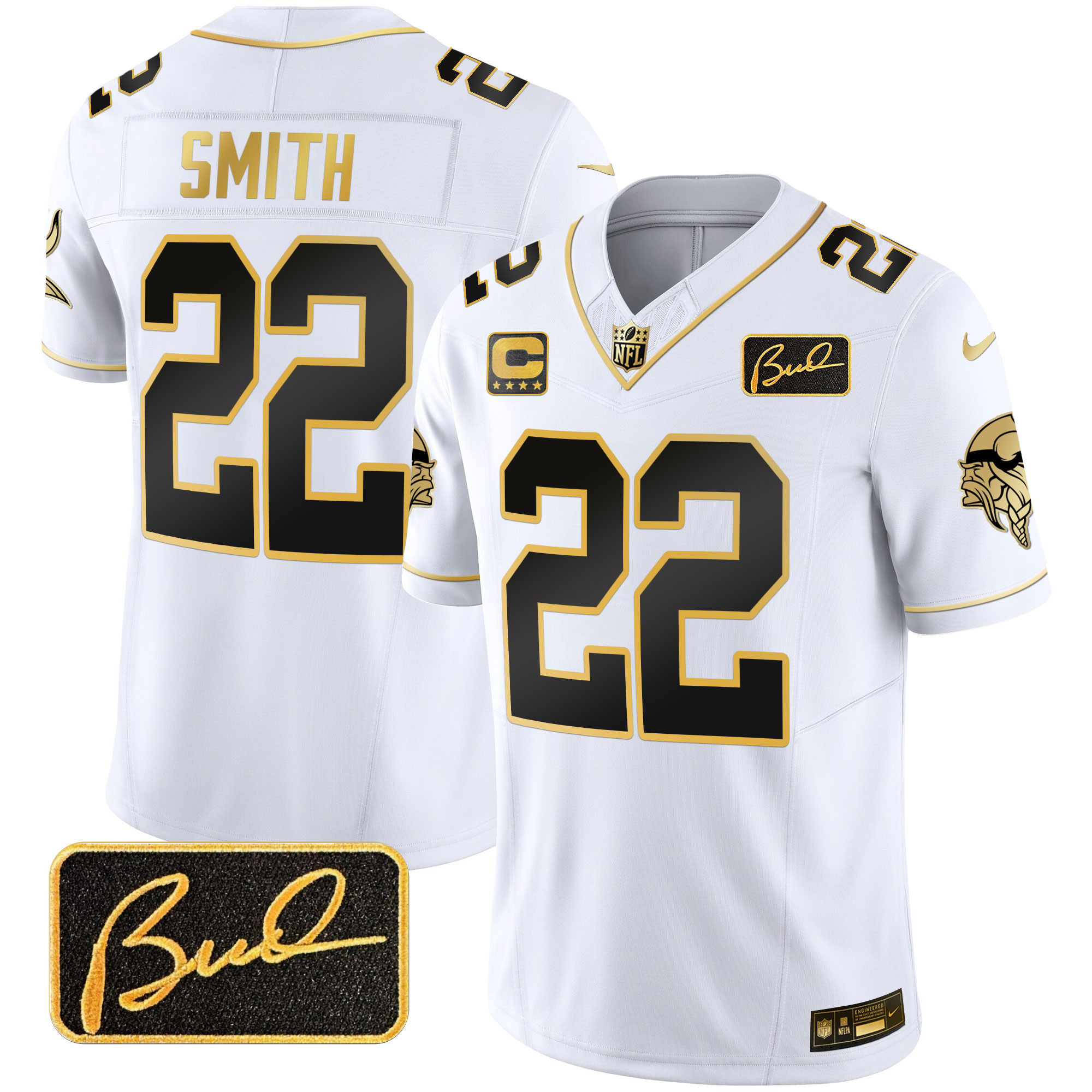 Harrison Smith Men's Minnesota Vikings Bud Grant Patch Gold Limited V2 White Gold Jersey - All Stitched
