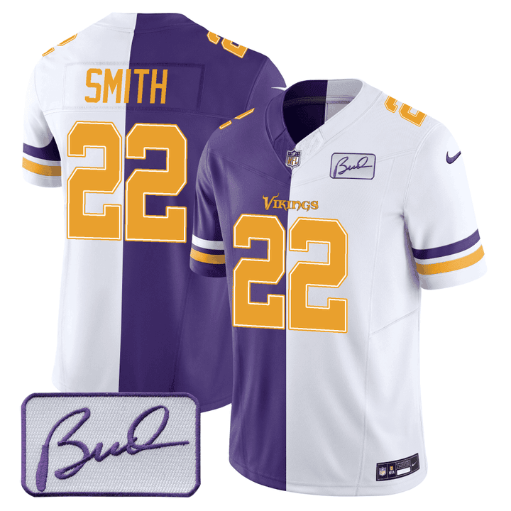Harrison Smith Men's Minnesota Vikings Bud Grant Patch Purple/ White Split Jersey - All Stitched