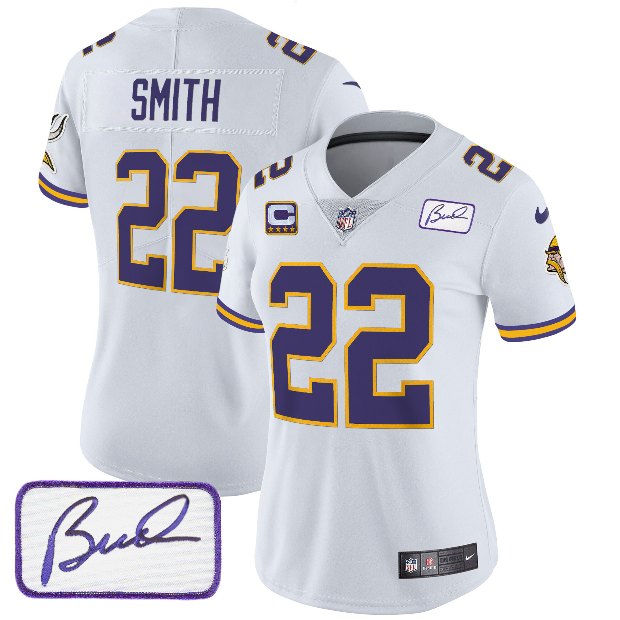 Harrison Smith Women's Minnesota Vikings Bud Grant Patch Classic Limited V3 White Jersey - All Stitched