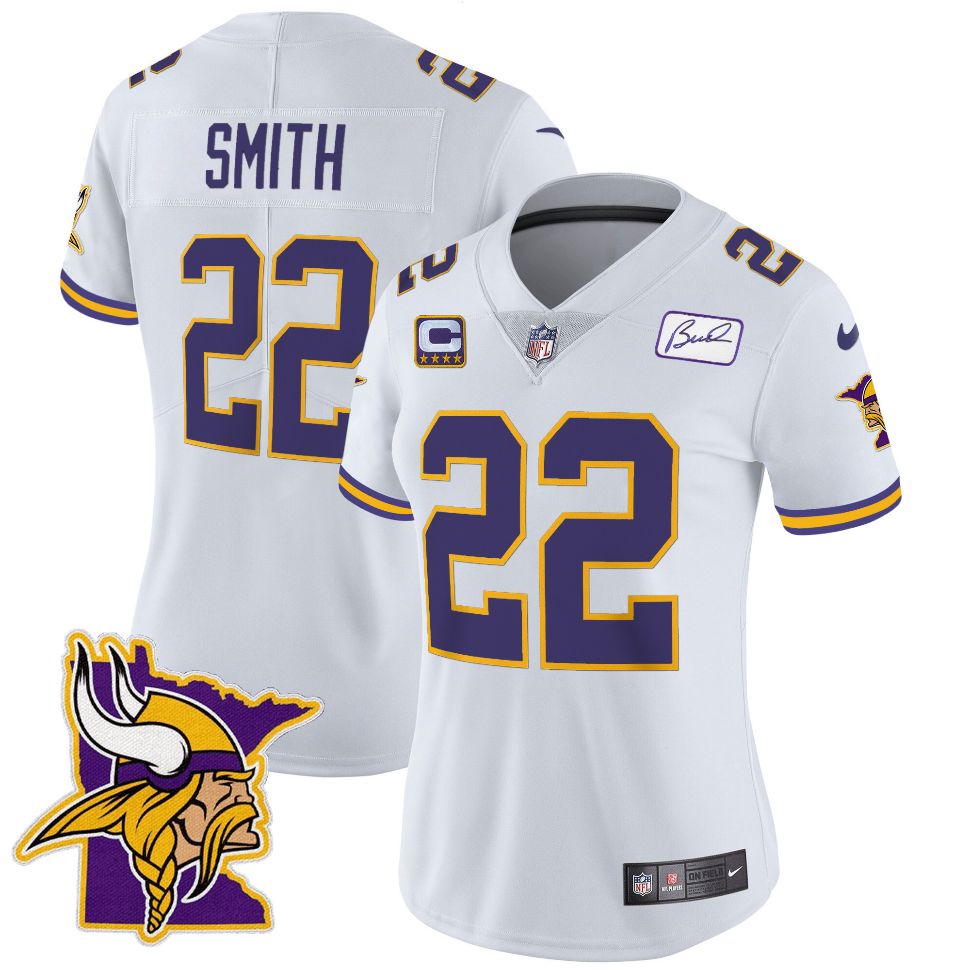 Harrison Smith Women's Minnesota Vikings Bud Grant Patch Classic Limited V5 White Jersey - All Stitched