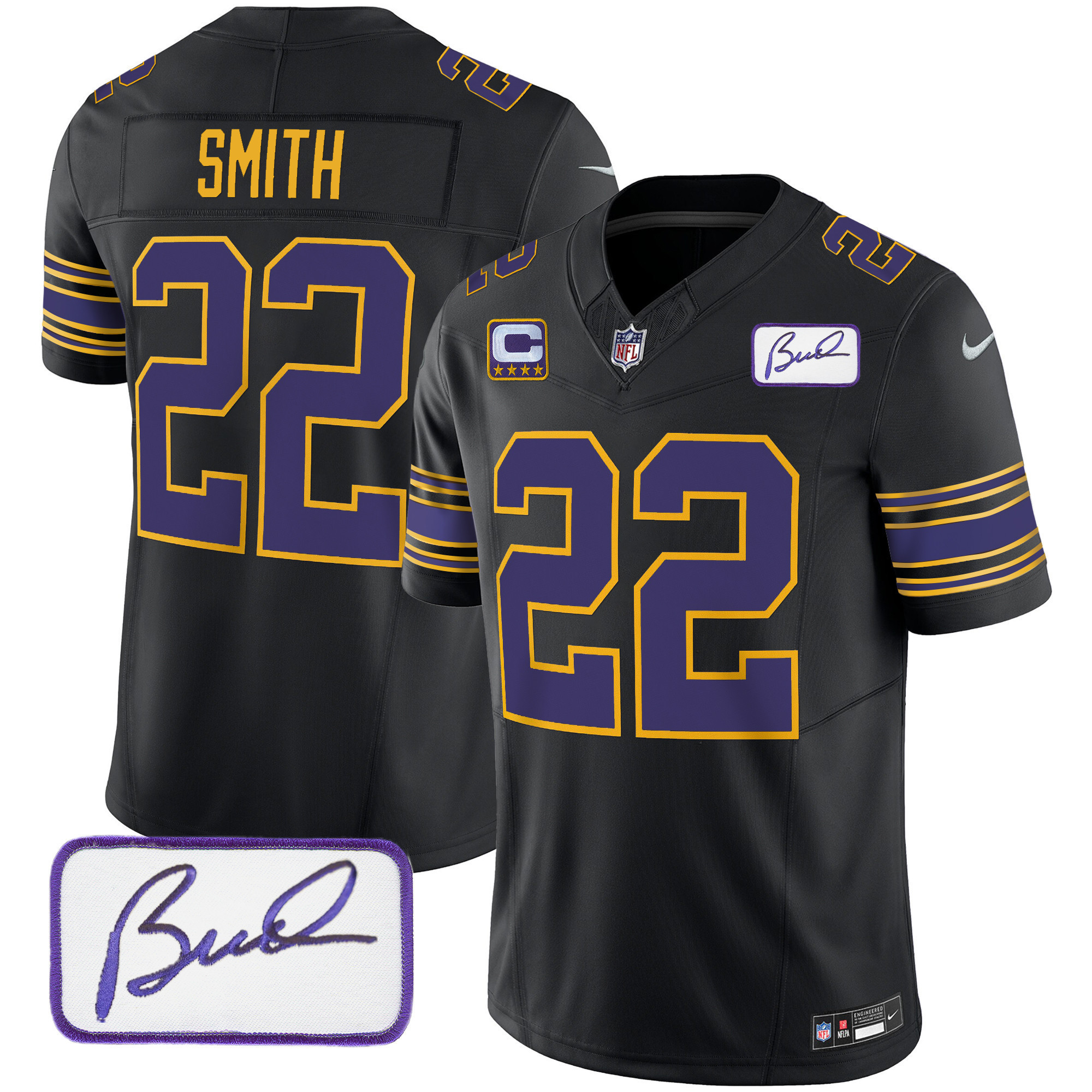 Harrison Smith Youth's Minnesota Vikings Bud Grant Patch Classic Limited Black Jersey - All Stitched