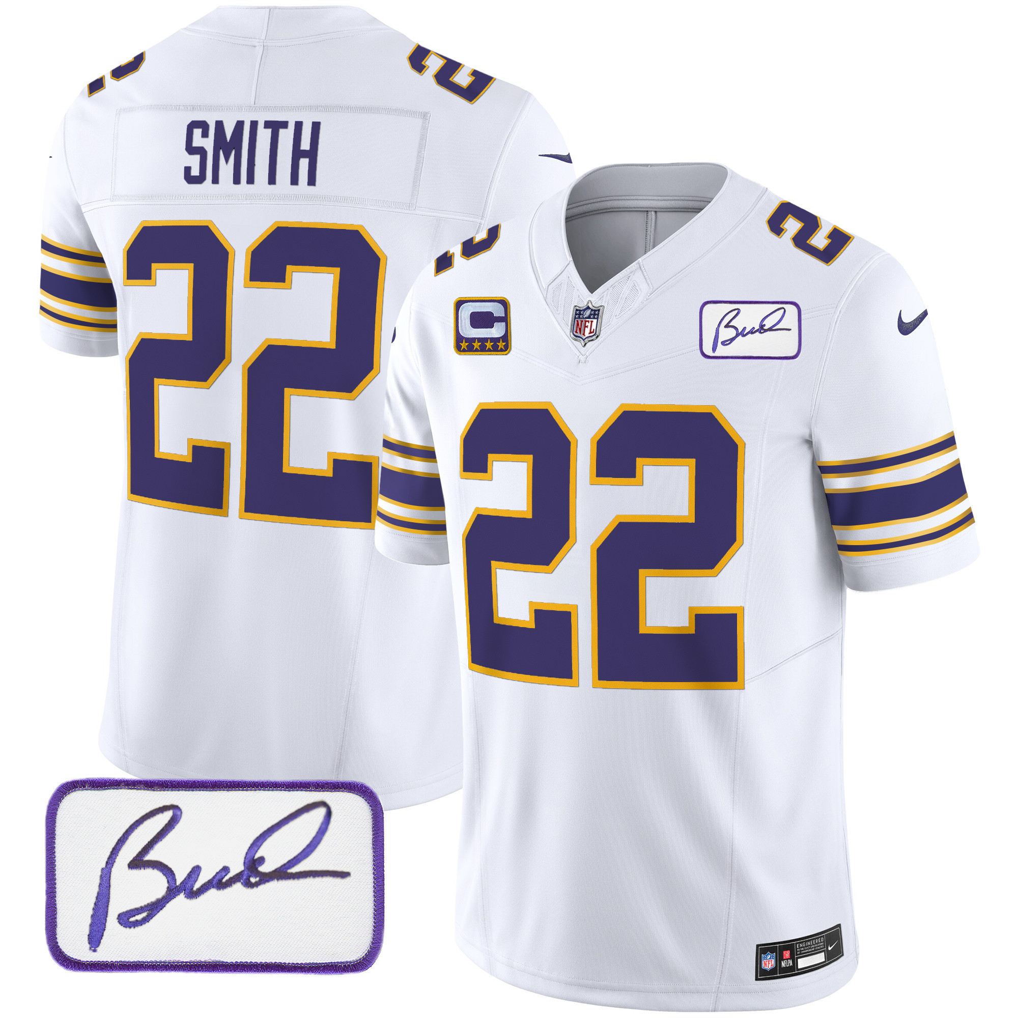 Harrison Smith Youth's Minnesota Vikings Bud Grant Patch Classic Limited White Jersey - All Stitched
