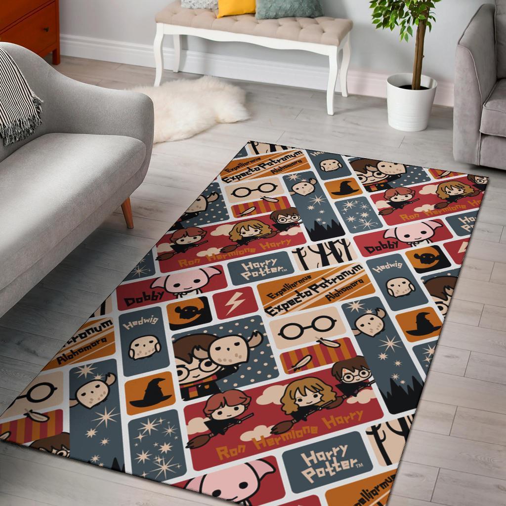 Harry Potter Chibi Pattern Rectangle Rug – Custom Size And Printing