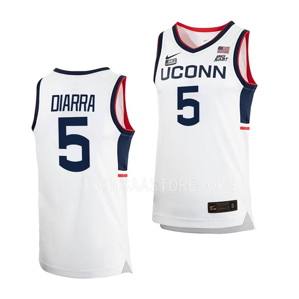 Hassan Diarra UConn Huskies #5 White Home Jersey 2022-23