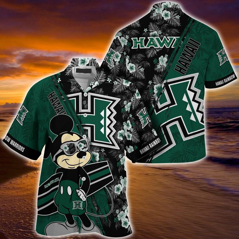 Hawaii Rainbow Warriors NCAA Summer Hawaiian Shirt Mickey And Floral Pattern