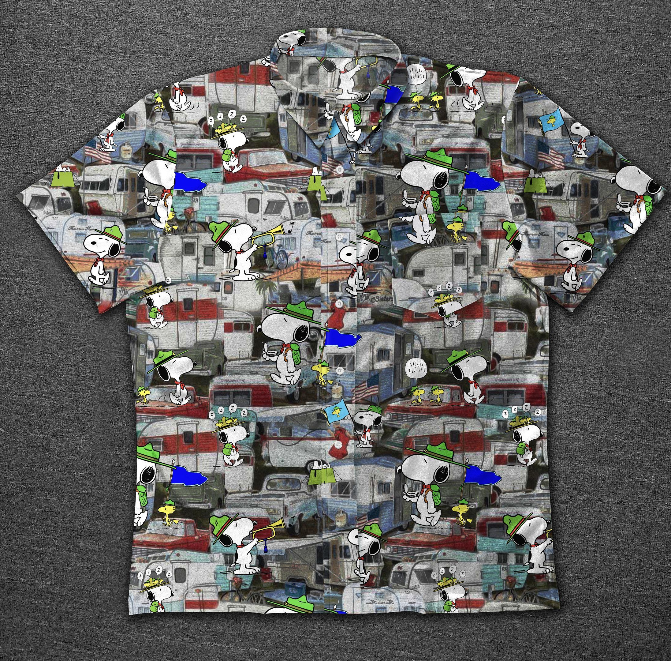 Hawaii Shirt Camping Snoopy Vintage Cotton