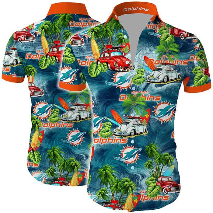Hawaii Shirt Miami Dolphins Hawaiian Shirt Tropical Flower Slim Fit Body