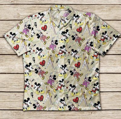 Hawaii Shirt Mickey And Queen Vintage Cotton Mens