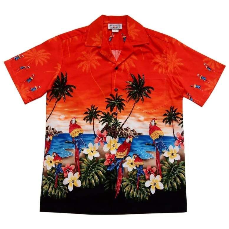 Hawaii Shirt Parrot-Dise Orange Hawaiian Border